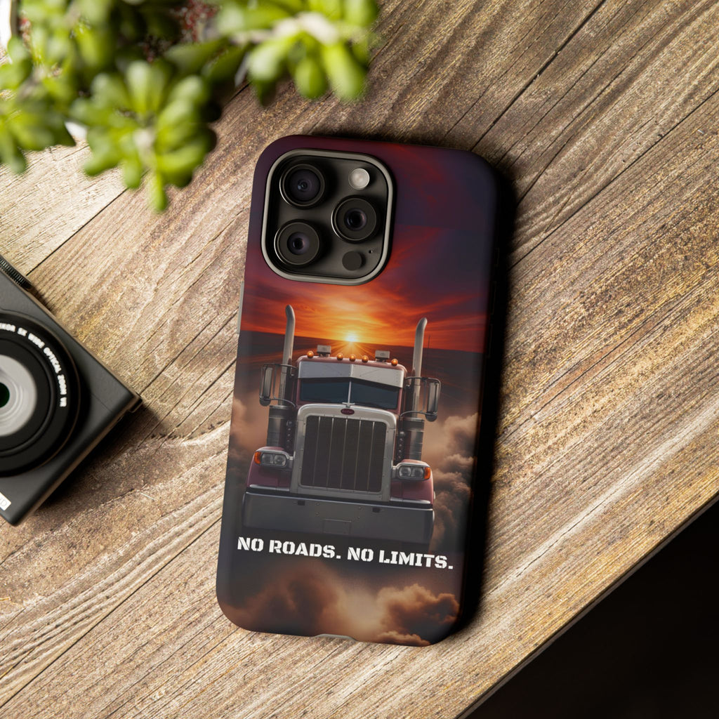 Truck Phone Case — "No Roads. No Limits." Sunset Semi Truck Protective Case