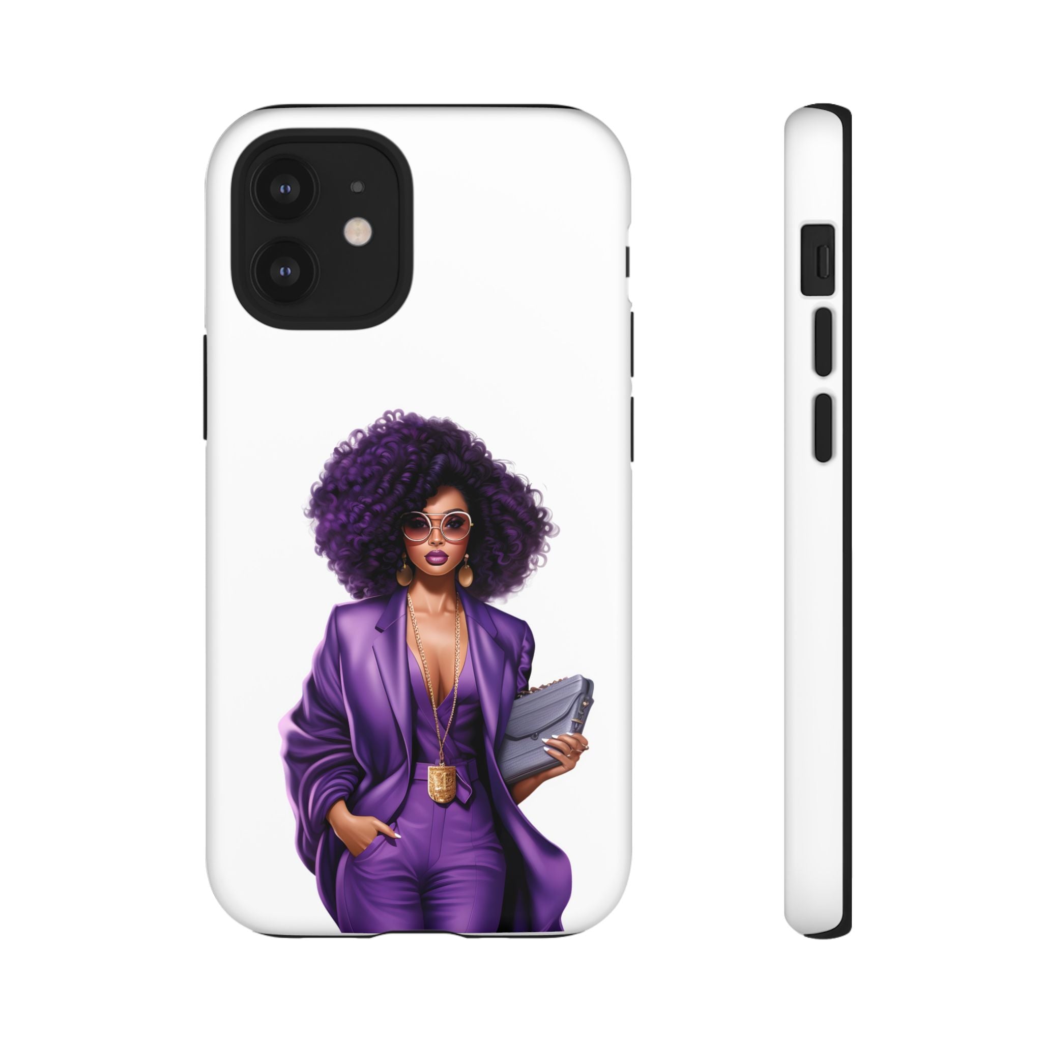 Purple Power Woman Phone Case — Afro Chic Businesswoman Protective Phone Cover