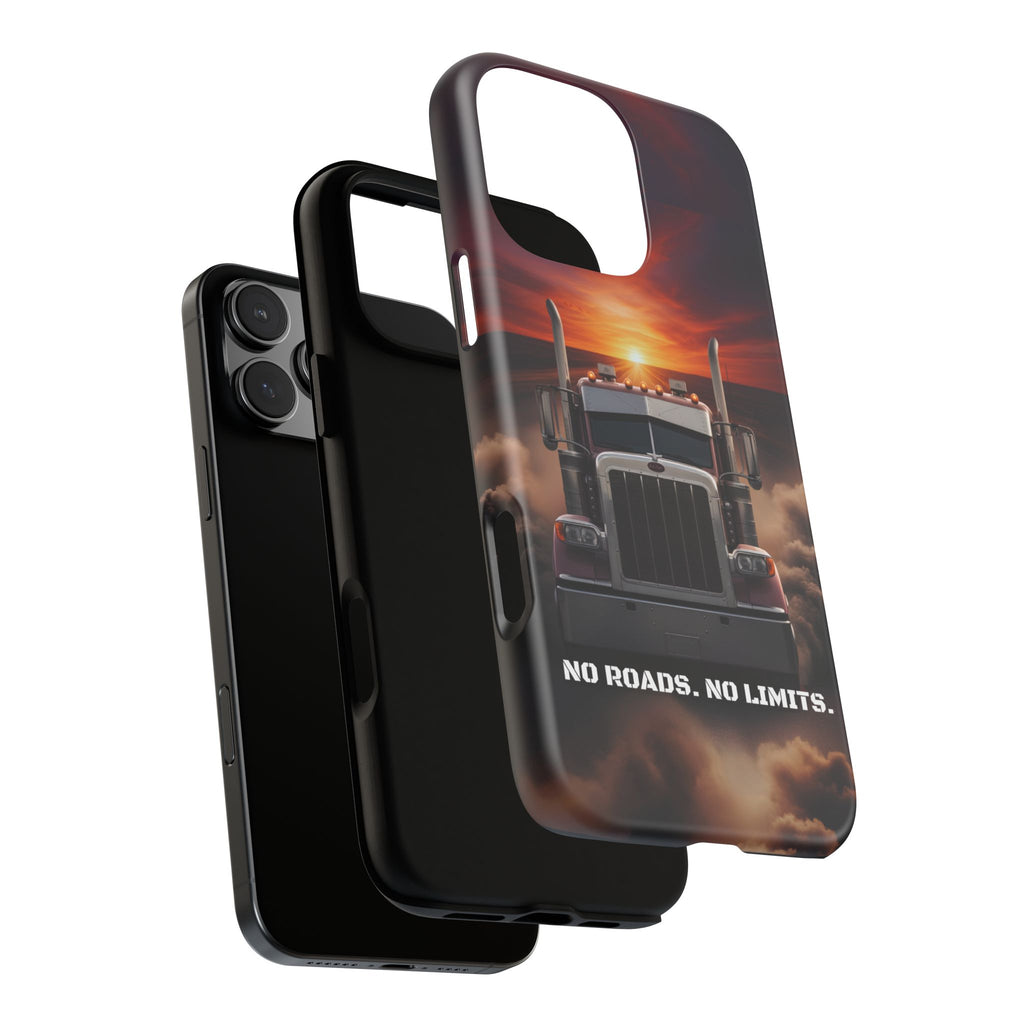 Truck Phone Case — "No Roads. No Limits." Sunset Semi Truck Protective Case