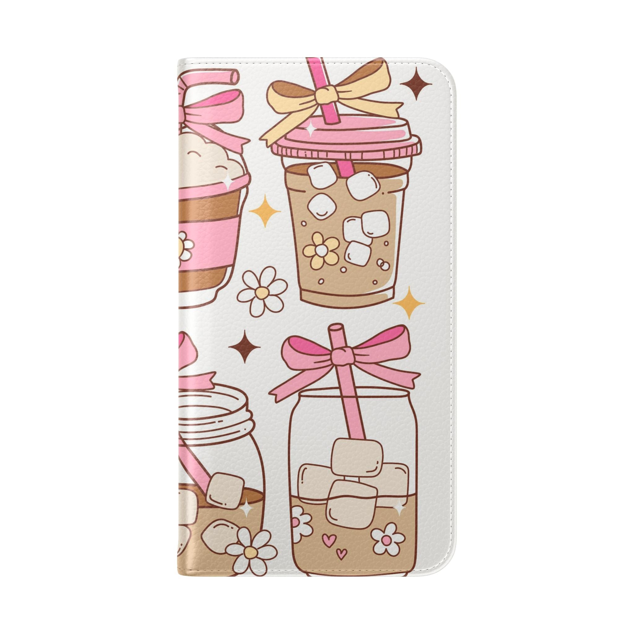 Cute Coffee & Latte Flip Phone Case – Cozy Boba & Dessert Wallet Cover