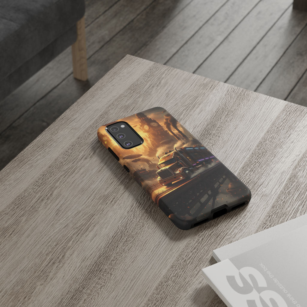 Steampunk Freightliner Phone Case — Rugged Trucking Cityscape iPhone Cover