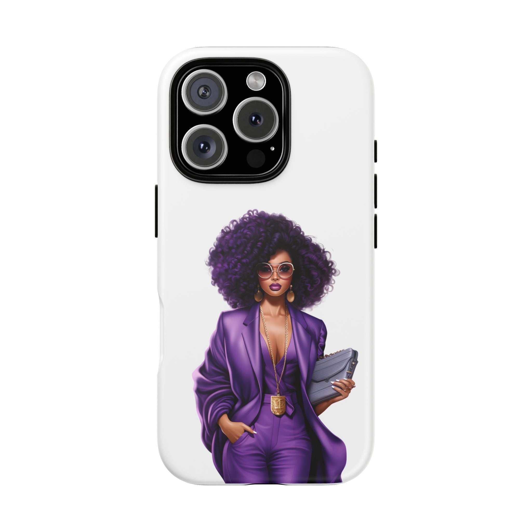 Purple Power Woman Phone Case — Afro Chic Businesswoman Protective Phone Cover