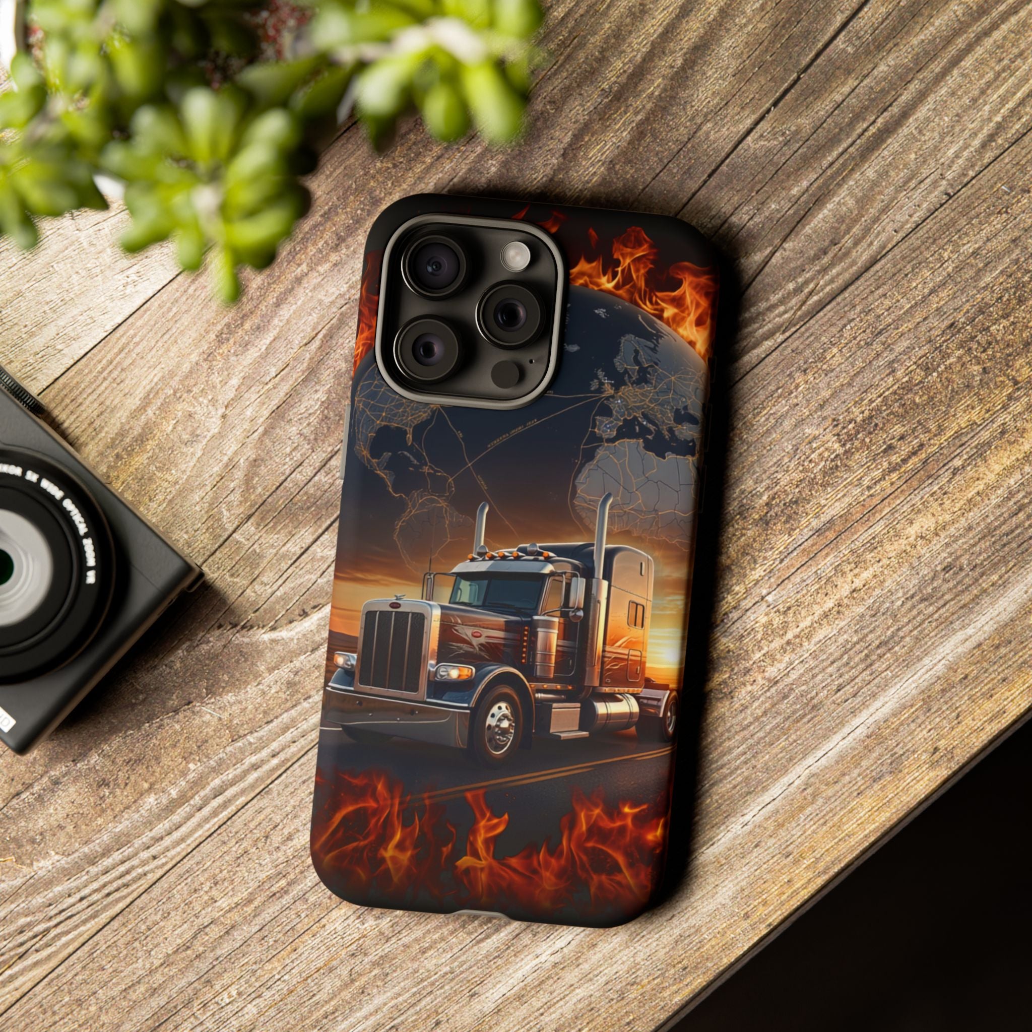 Truck Flames Phone Case — Bold Semi-Truck Globe Design