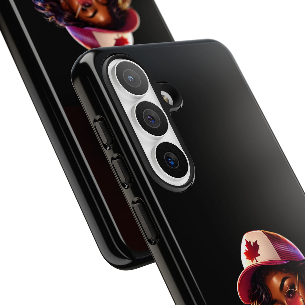 Canadian Vibes Phone Case — Afrobeat Girl with Headphones & Passport Design
