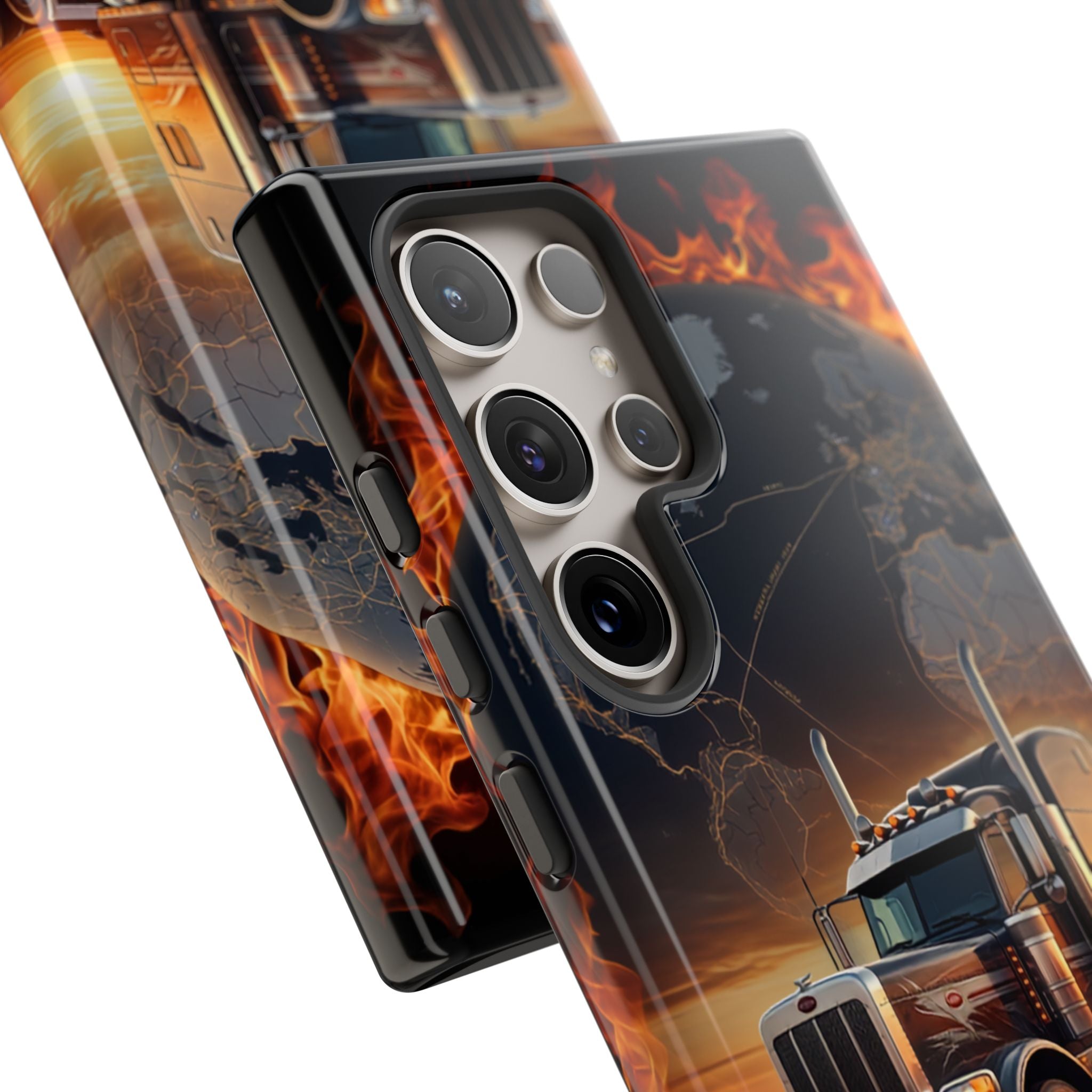 Truck Flames Phone Case — Bold Semi-Truck Globe Design