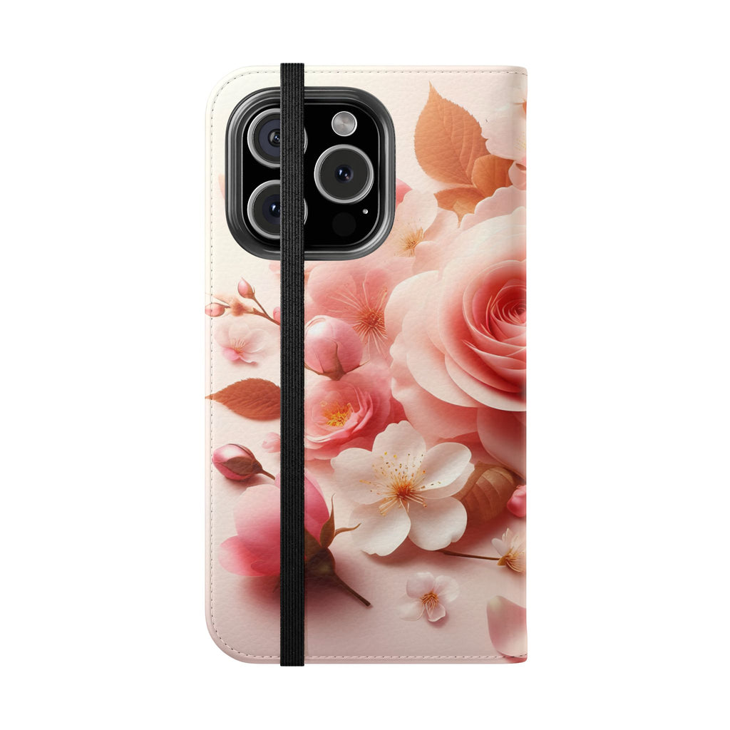 Floral Rose Flip Case — Pink Blossom Wallet Phone Cover