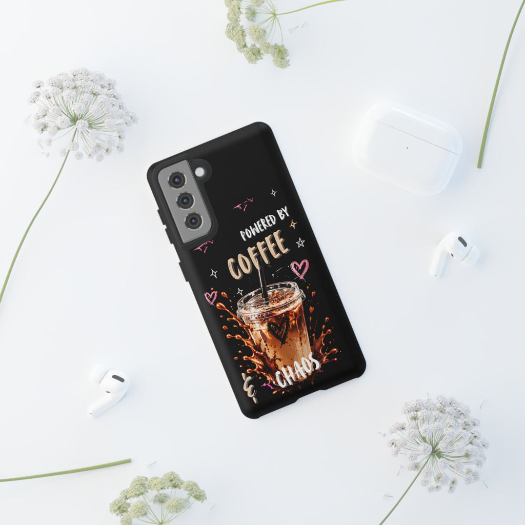 Phone Case — "Powered by Coffee & Chaos" Iced Coffee Protective Cover