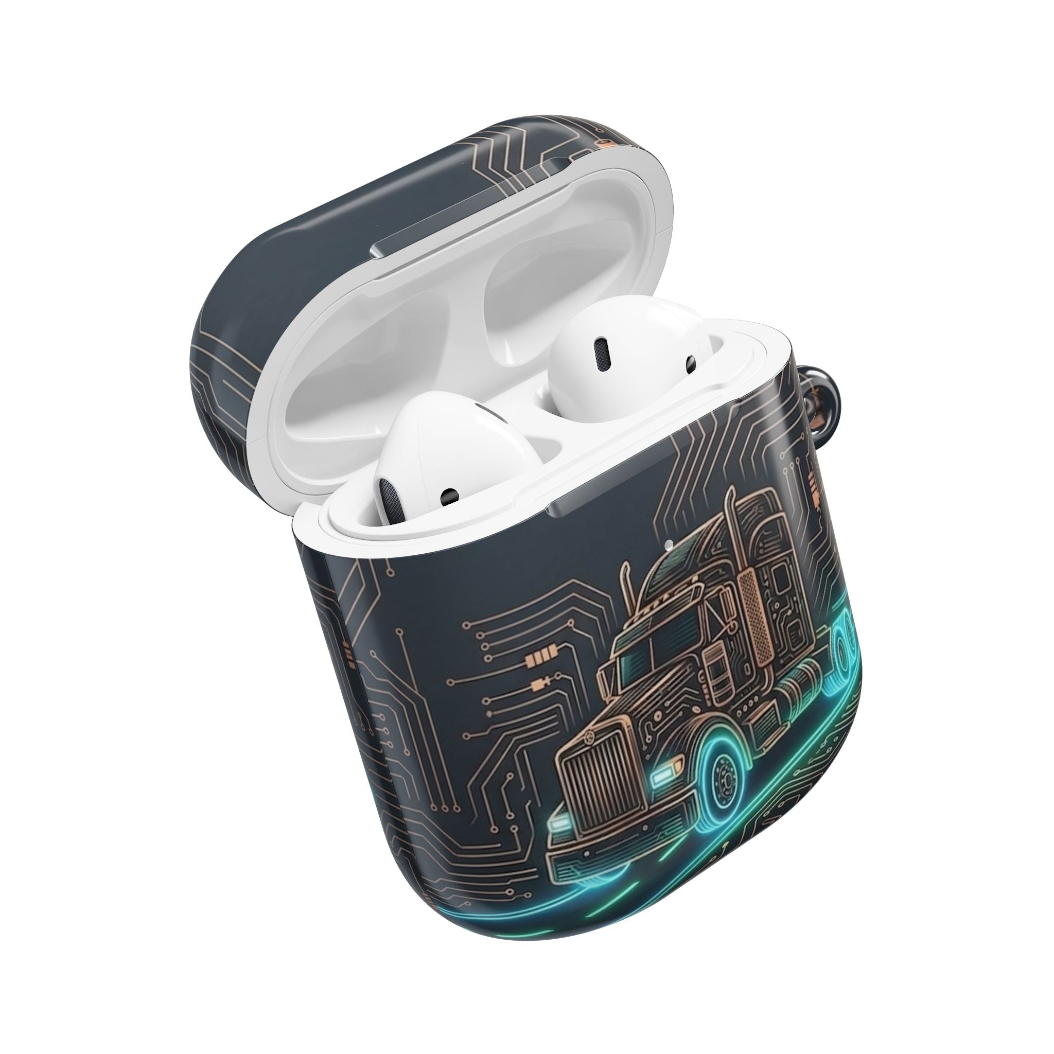 Trucker Tech AirPods Case — Neon Semi Truck Circuit Design