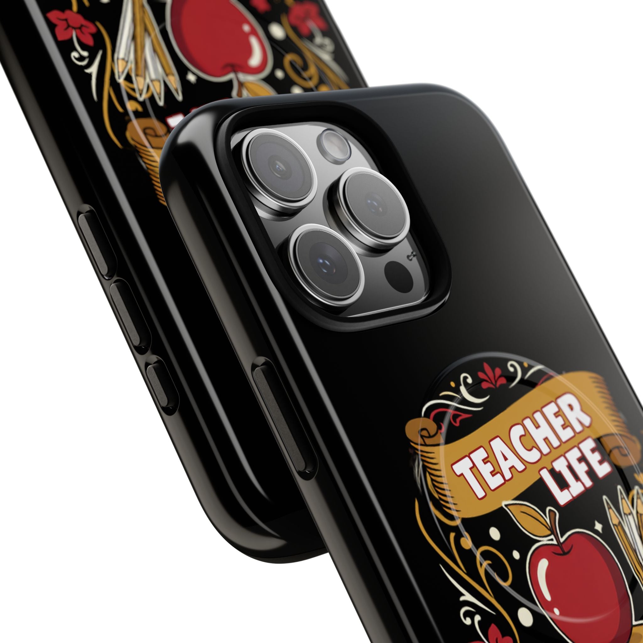 Teacher Life Phone Case - Tough Magnetic Protective Cover with Apple & Books Design
