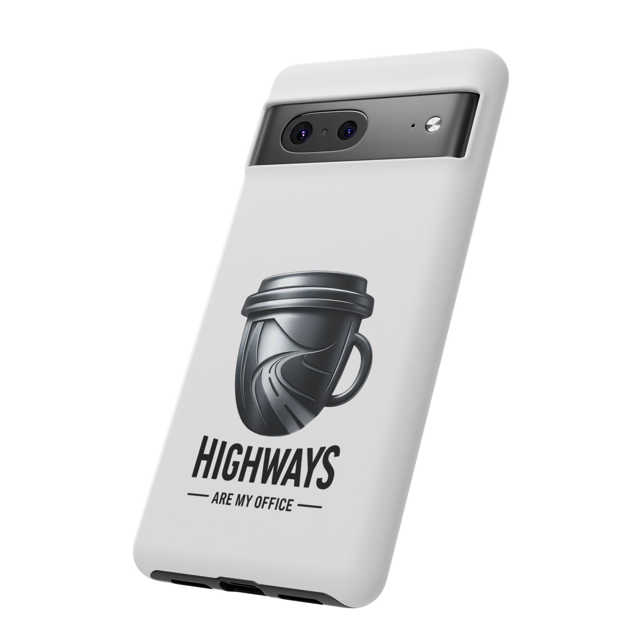 Hard Shell Phone Case — “Highways Are My Office” Travel Coffee Design