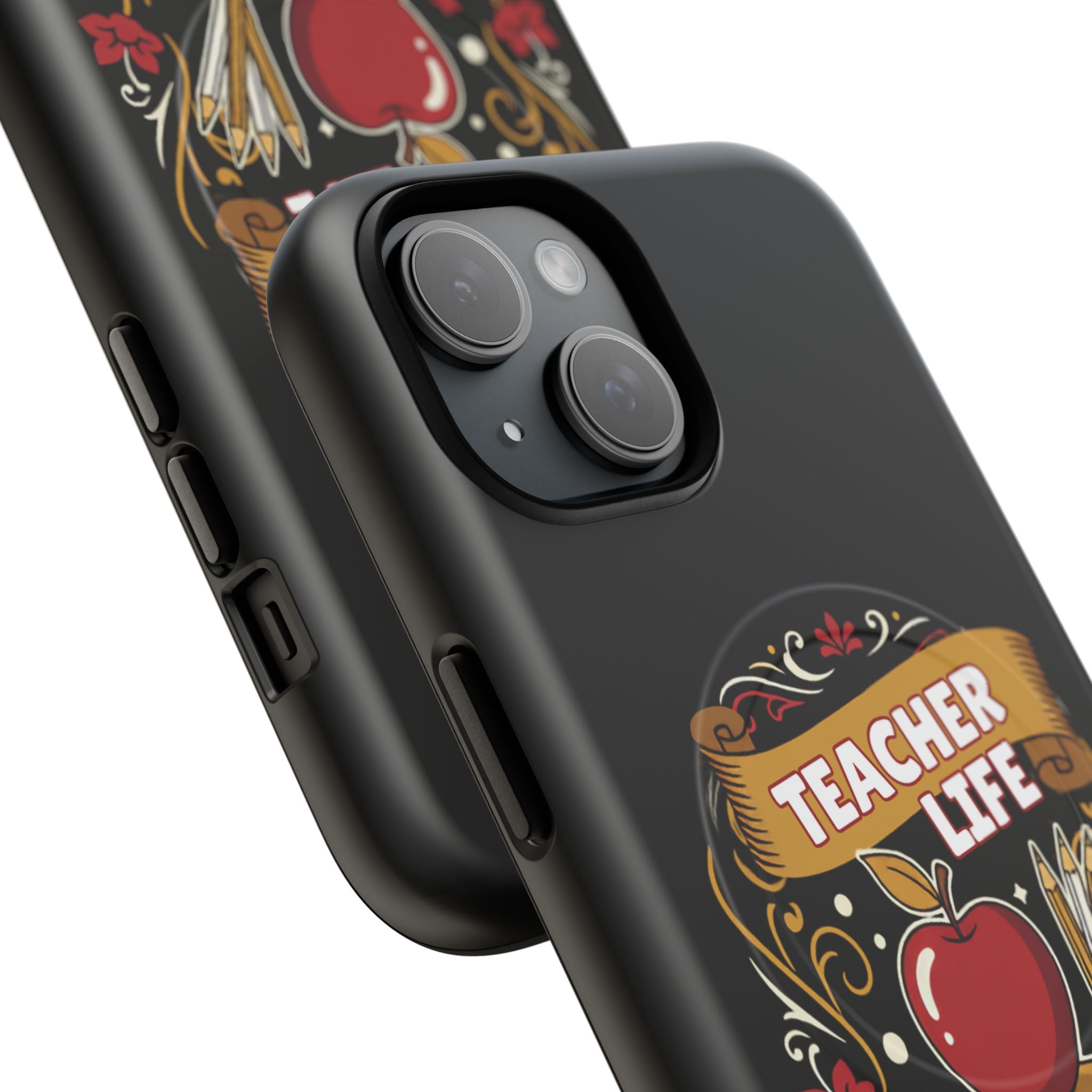 Teacher Life Phone Case - Tough Magnetic Protective Cover with Apple & Books Design