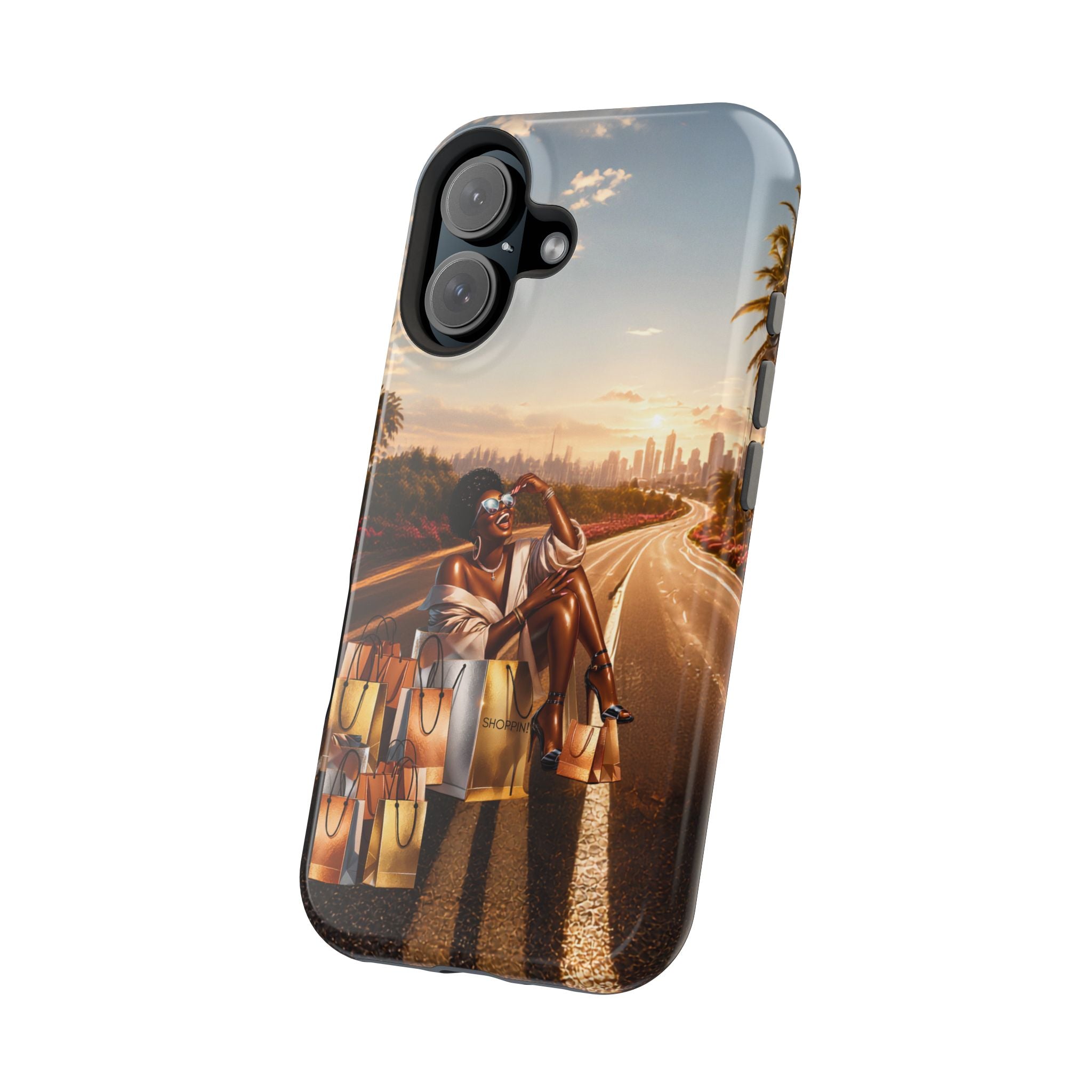 Phone Case - 'Retail Therapy' Magnetic Impact-Resistant Case, Sunset Shopping Design