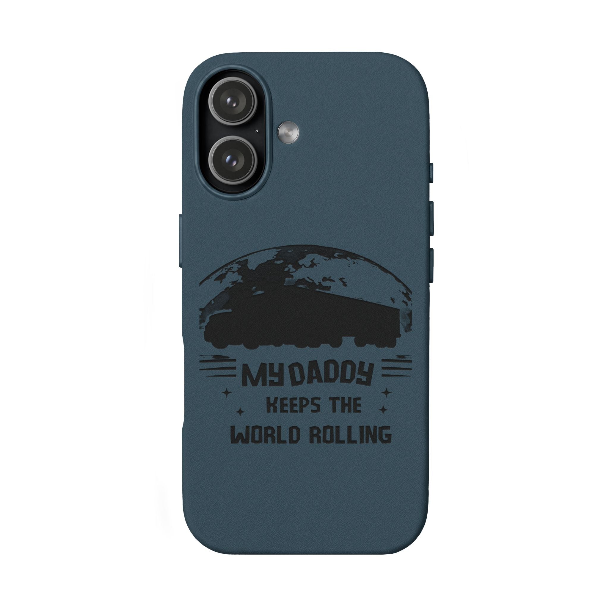 Engraved PU Leather Phone Case — 'Mhdaddy Keeps the World Rolling' Vintage Van Design