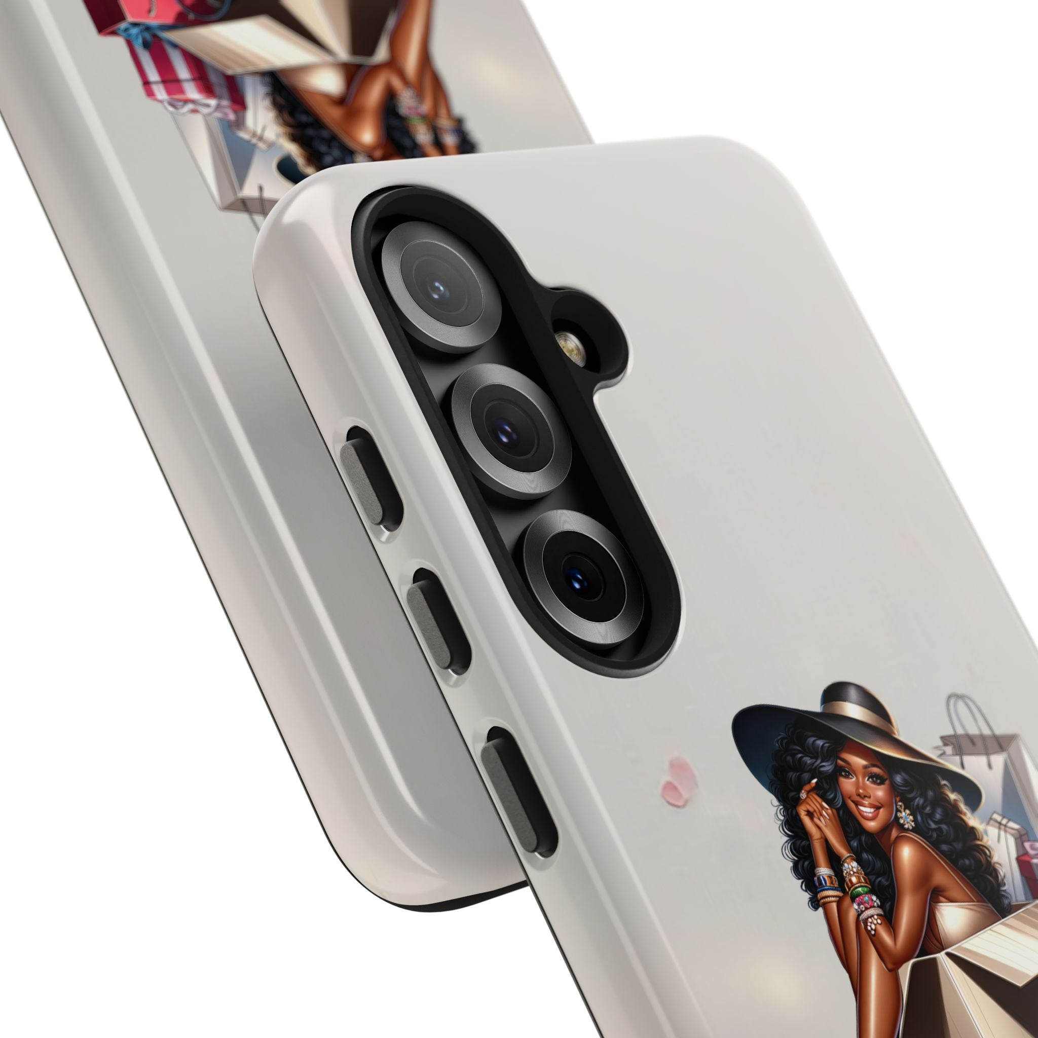 Chic Shopper Tough Phone Case — Stylish Black Woman with Shopping Bags
