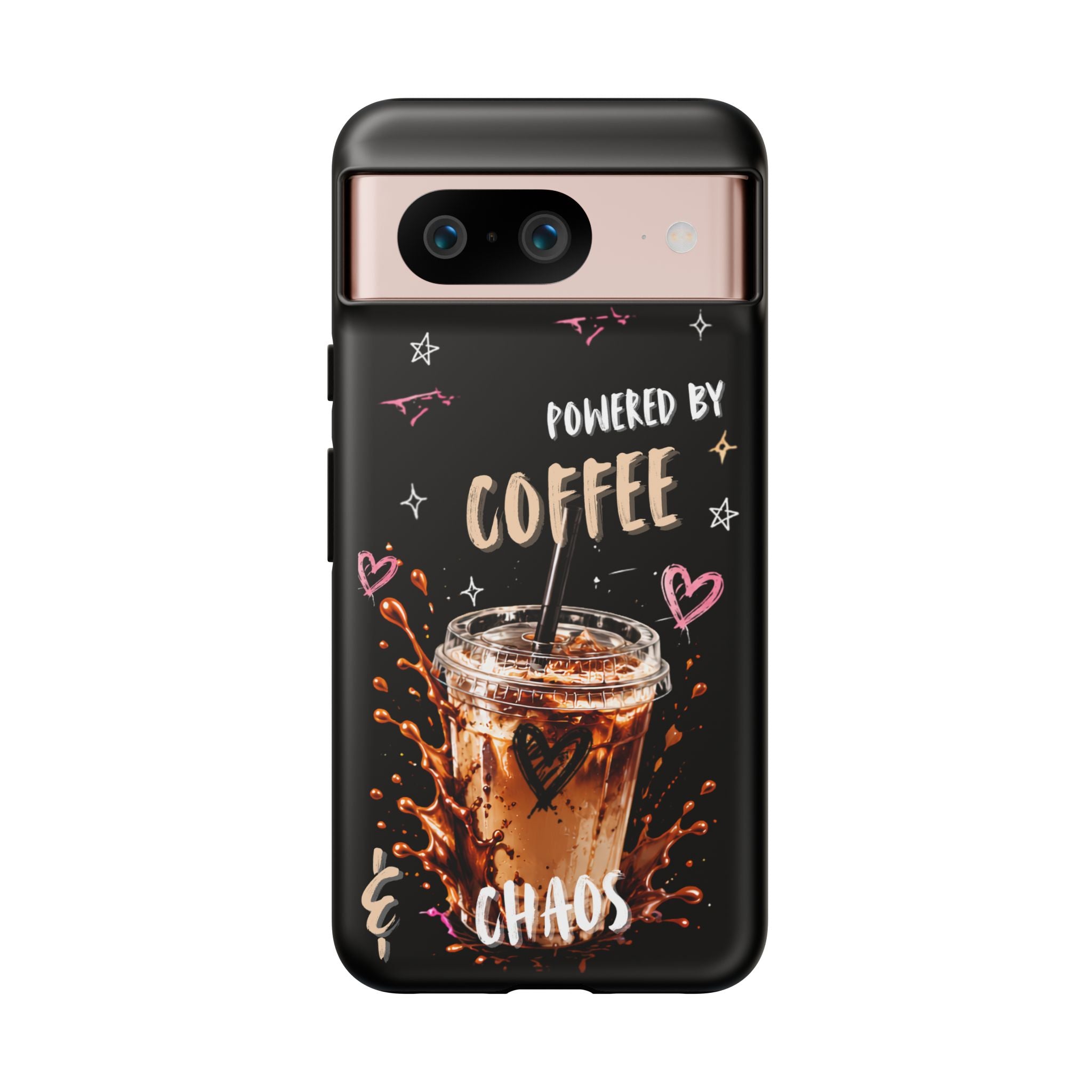 Phone Case — "Powered by Coffee & Chaos" Iced Coffee Protective Cover