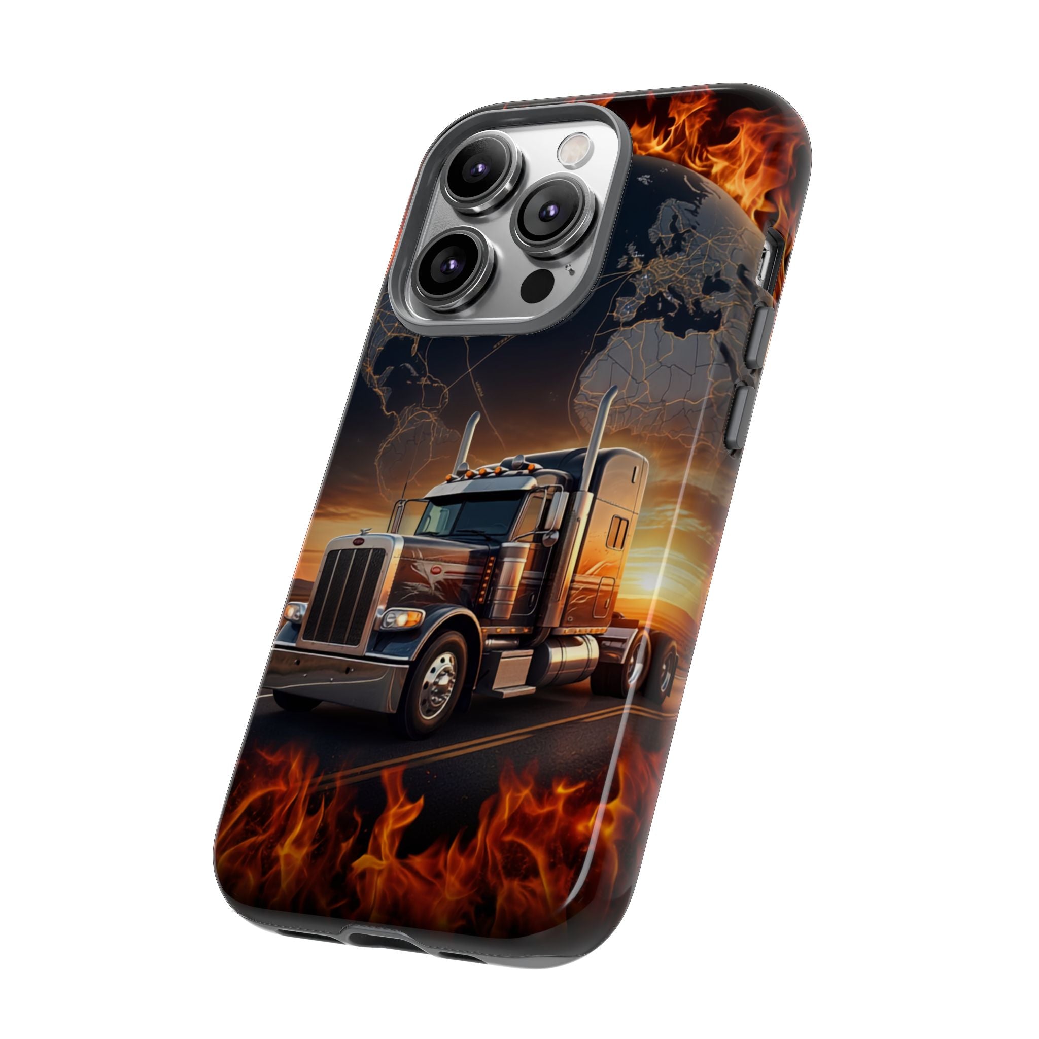 Truck Flames Phone Case — Bold Semi-Truck Globe Design