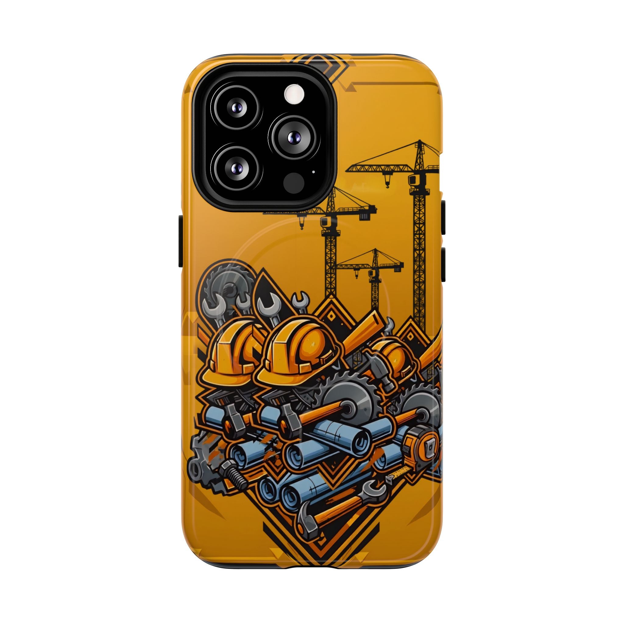 Construction Gear Tough Magnetic Phone Case — Worker Helmet & Tools Design