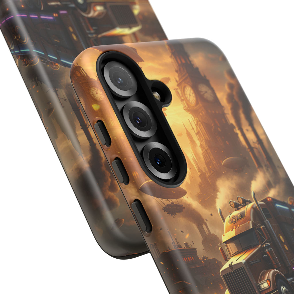 Steampunk Freightliner Phone Case — Rugged Trucking Cityscape iPhone Cover