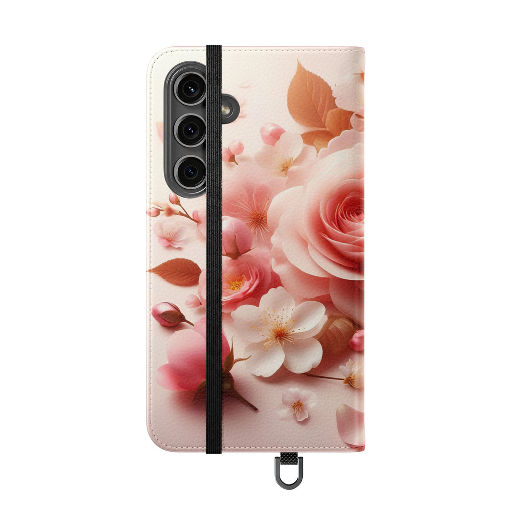 Floral Rose Flip Case — Pink Blossom Wallet Phone Cover