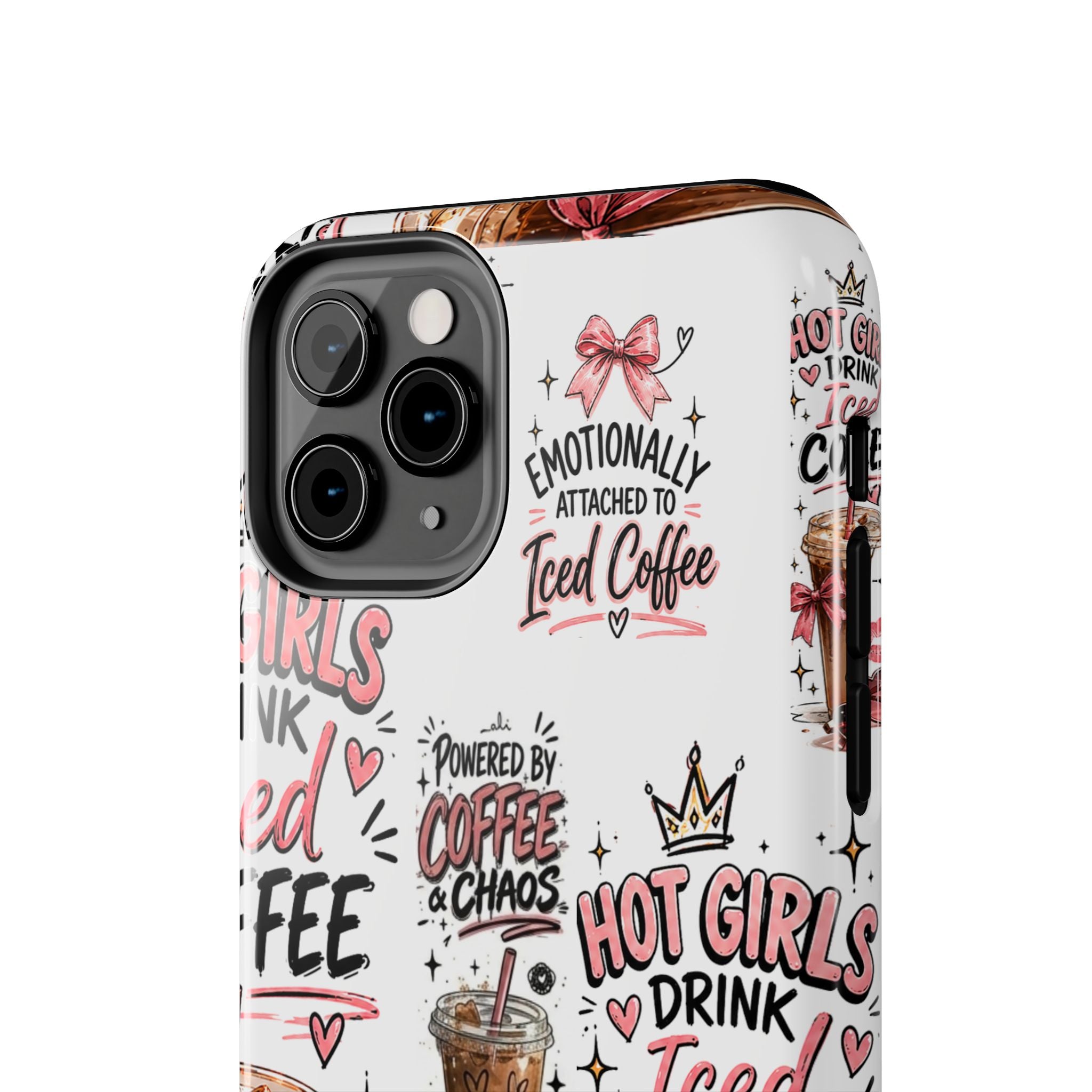 Iced Coffee Pattern Phone Case – "Powered by Coffee & Chaos" Tough Protective Case