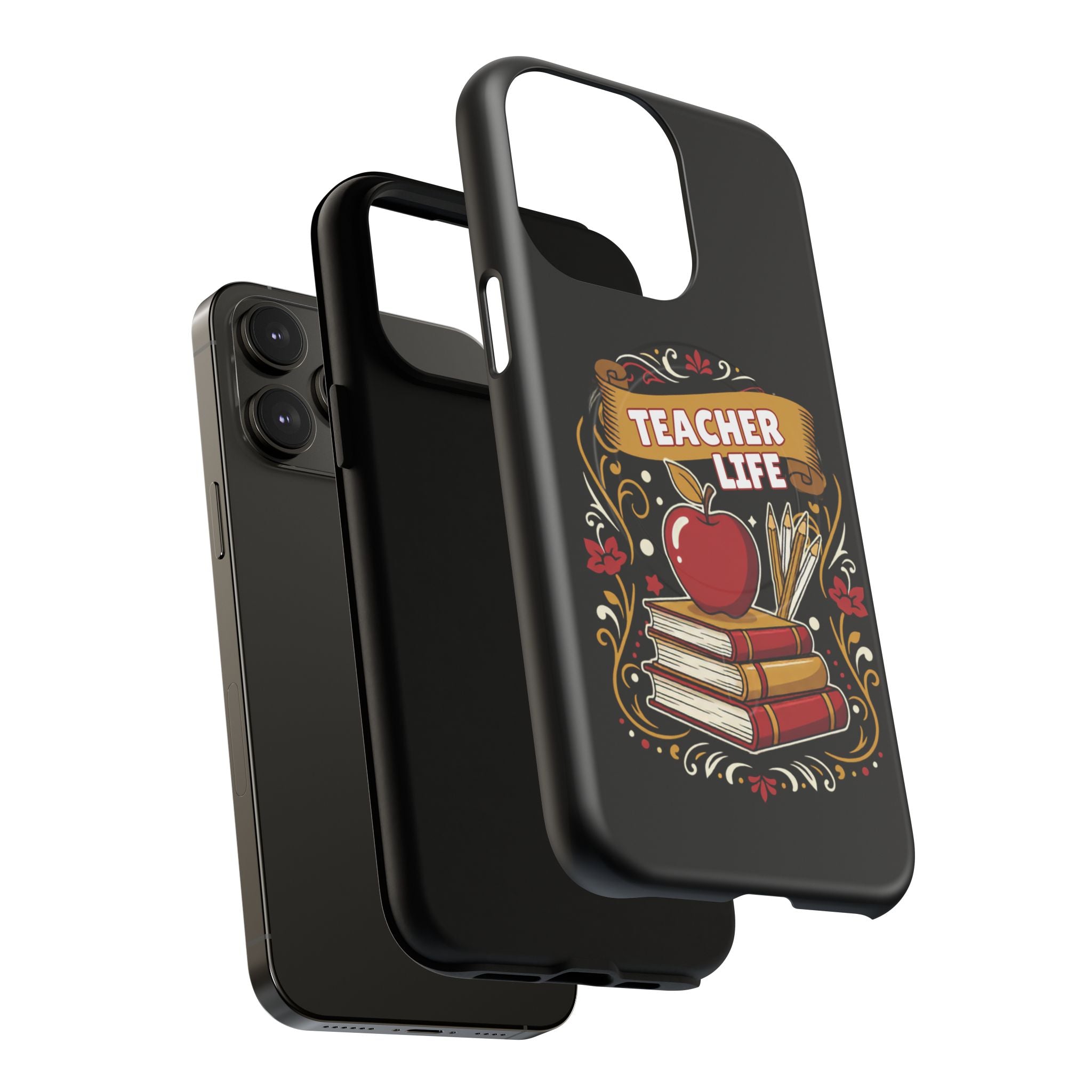 Teacher Life Phone Case - Tough Magnetic Protective Cover with Apple & Books Design