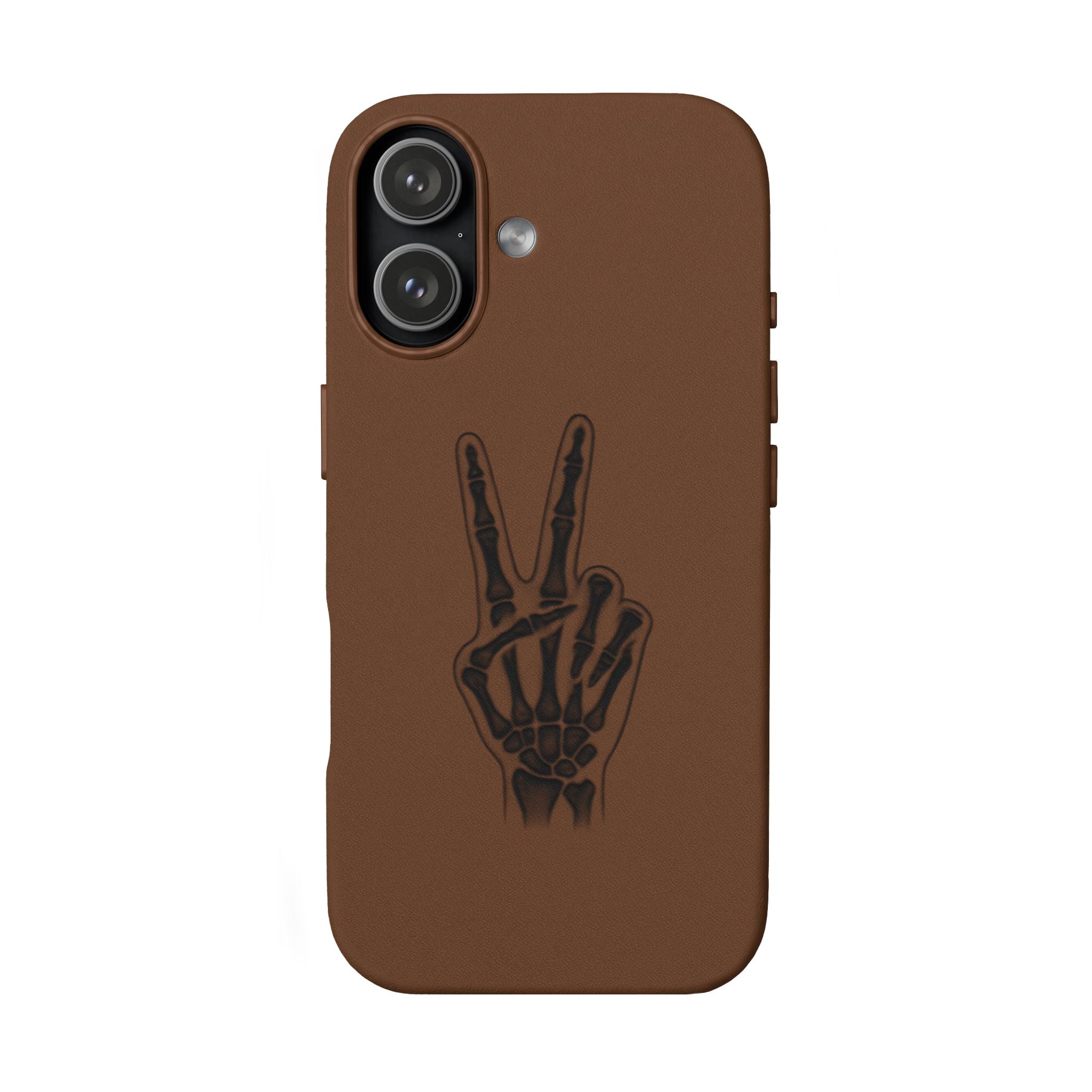 Engraved PU Leather Phone Case — Skeleton Peace Sign