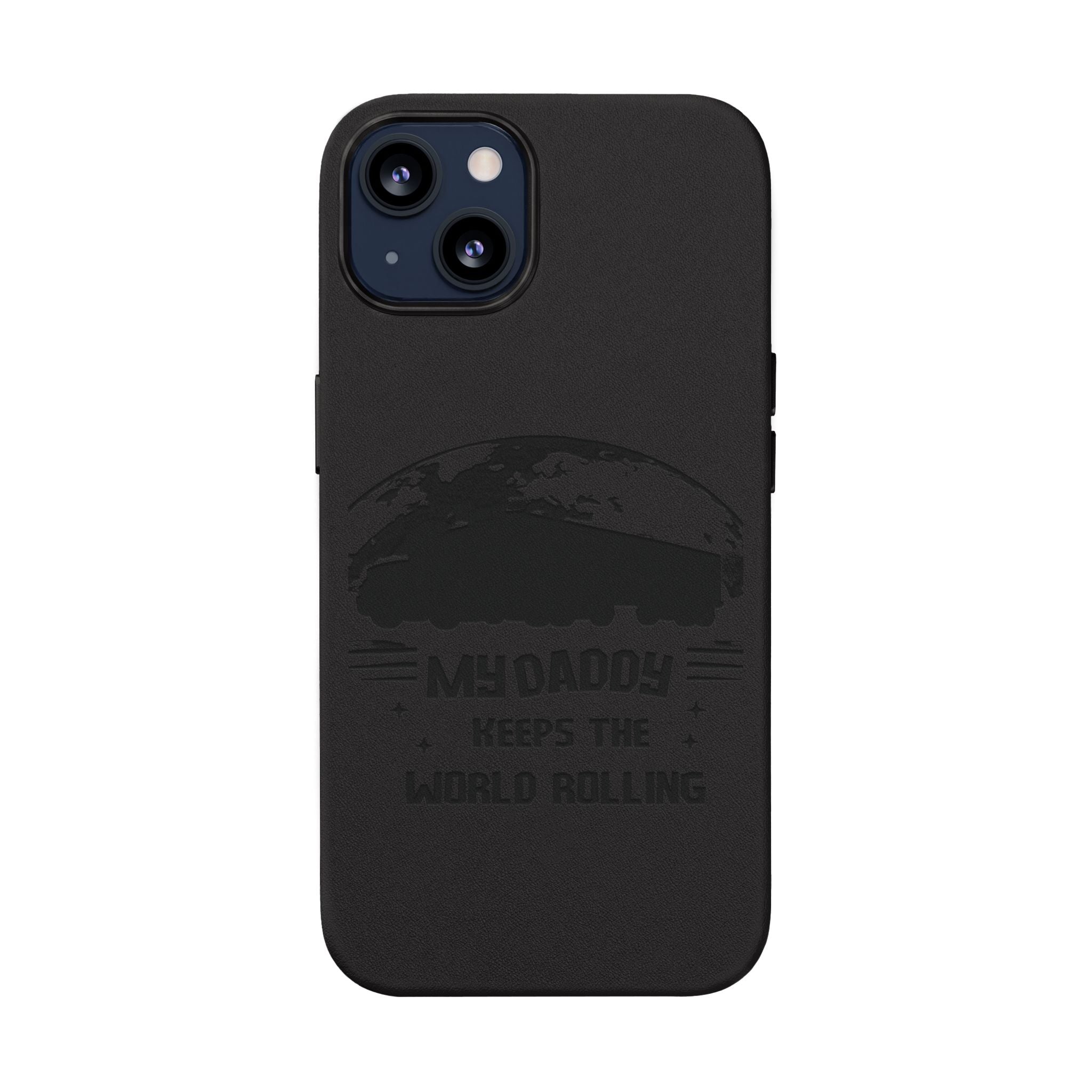 Engraved PU Leather Phone Case — 'Mhdaddy Keeps the World Rolling' Vintage Van Design