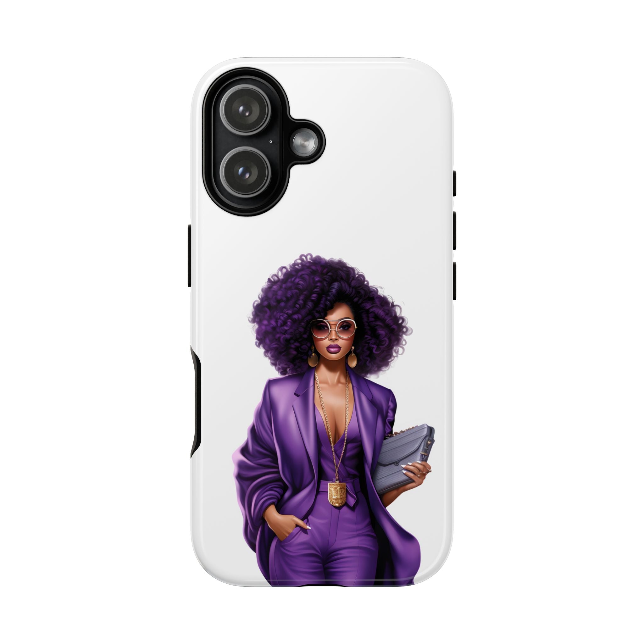 Purple Power Woman Phone Case — Afro Chic Businesswoman Protective Phone Cover
