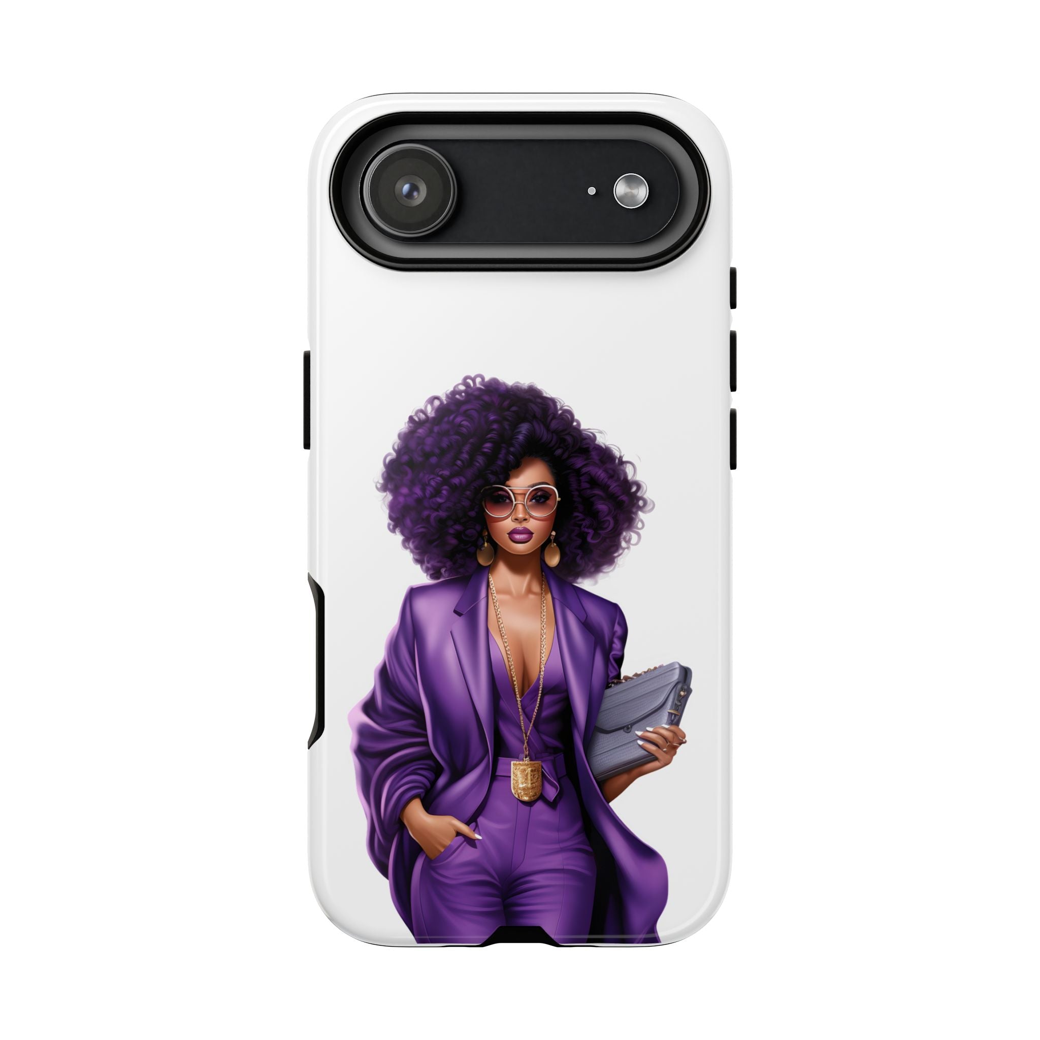 Purple Power Woman Phone Case — Afro Chic Businesswoman Protective Phone Cover