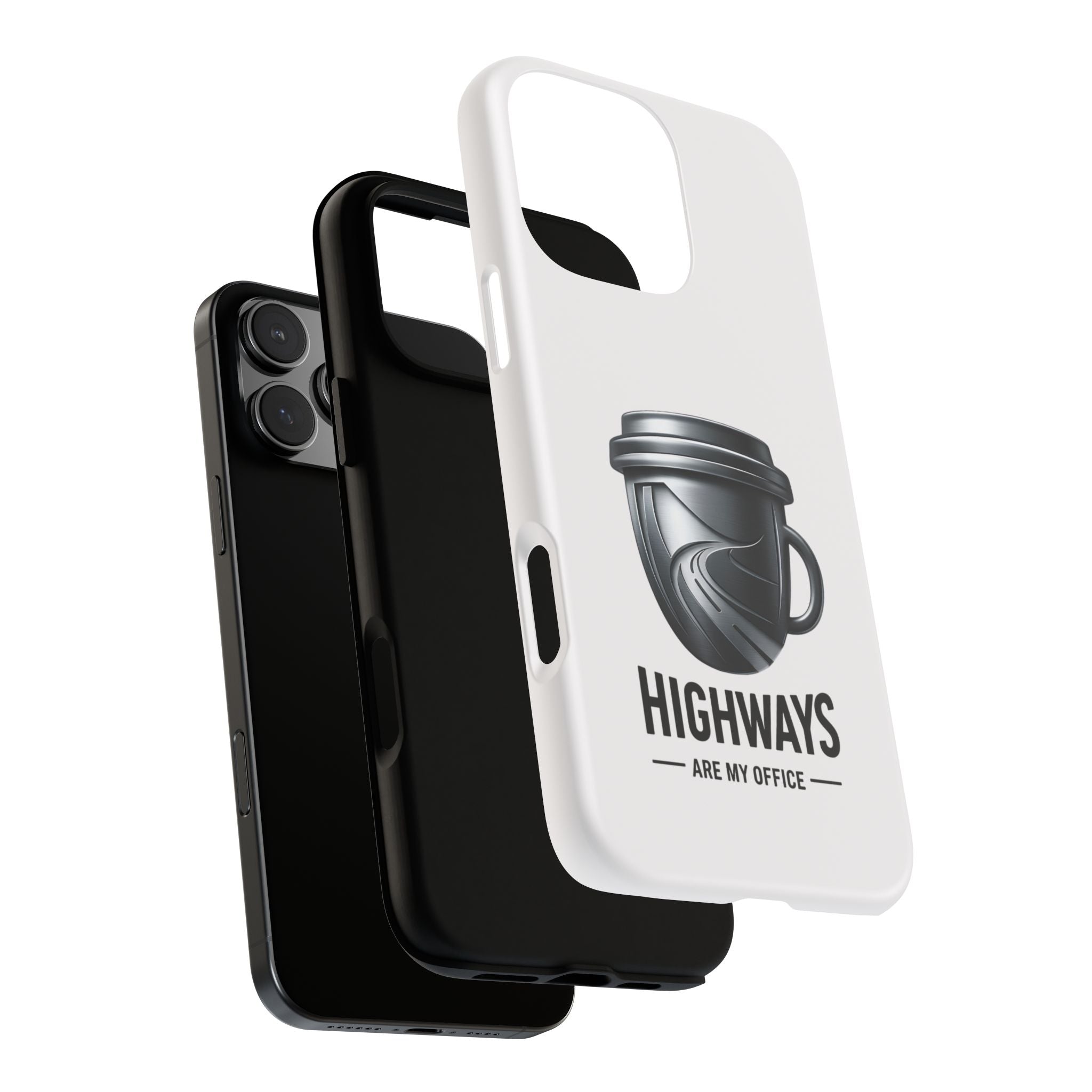 Hard Shell Phone Case — “Highways Are My Office” Travel Coffee Design