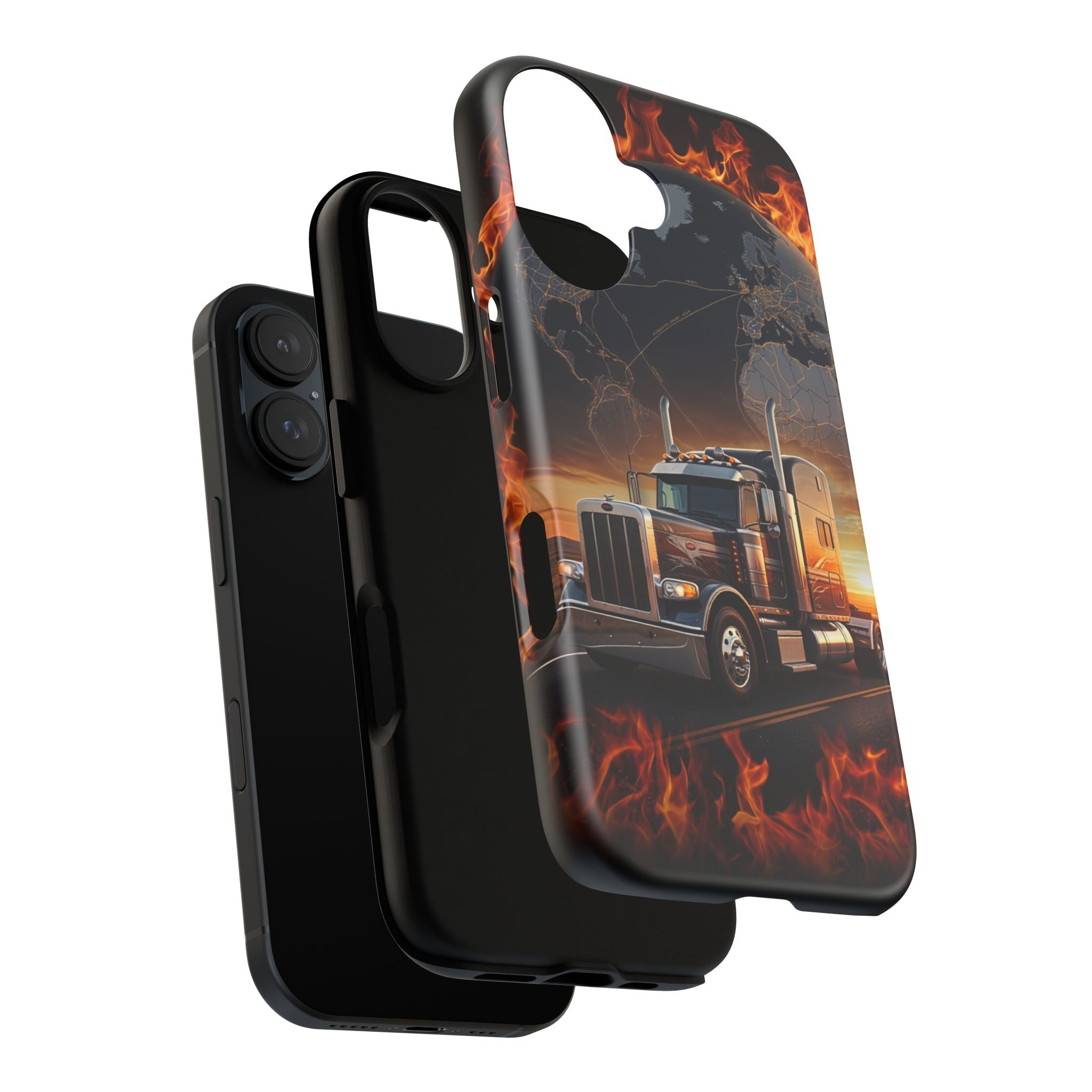 Truck Flames Phone Case — Bold Semi-Truck Globe Design