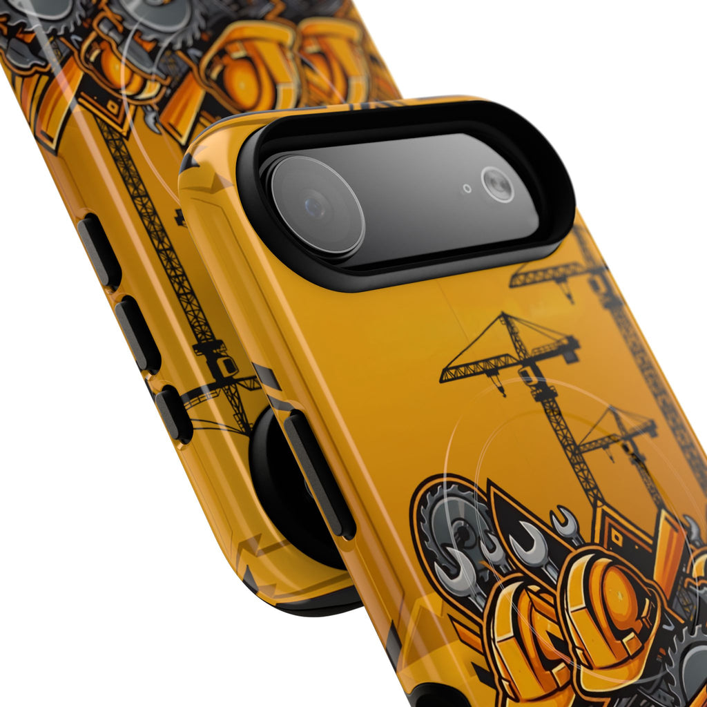 Construction Gear Tough Magnetic Phone Case — Worker Helmet & Tools Design