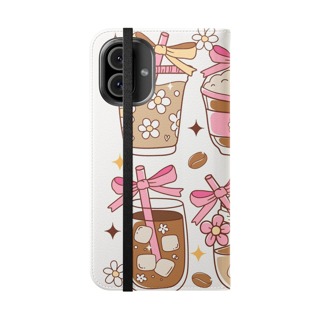 Cute Coffee & Latte Flip Phone Case – Cozy Boba & Dessert Wallet Cover