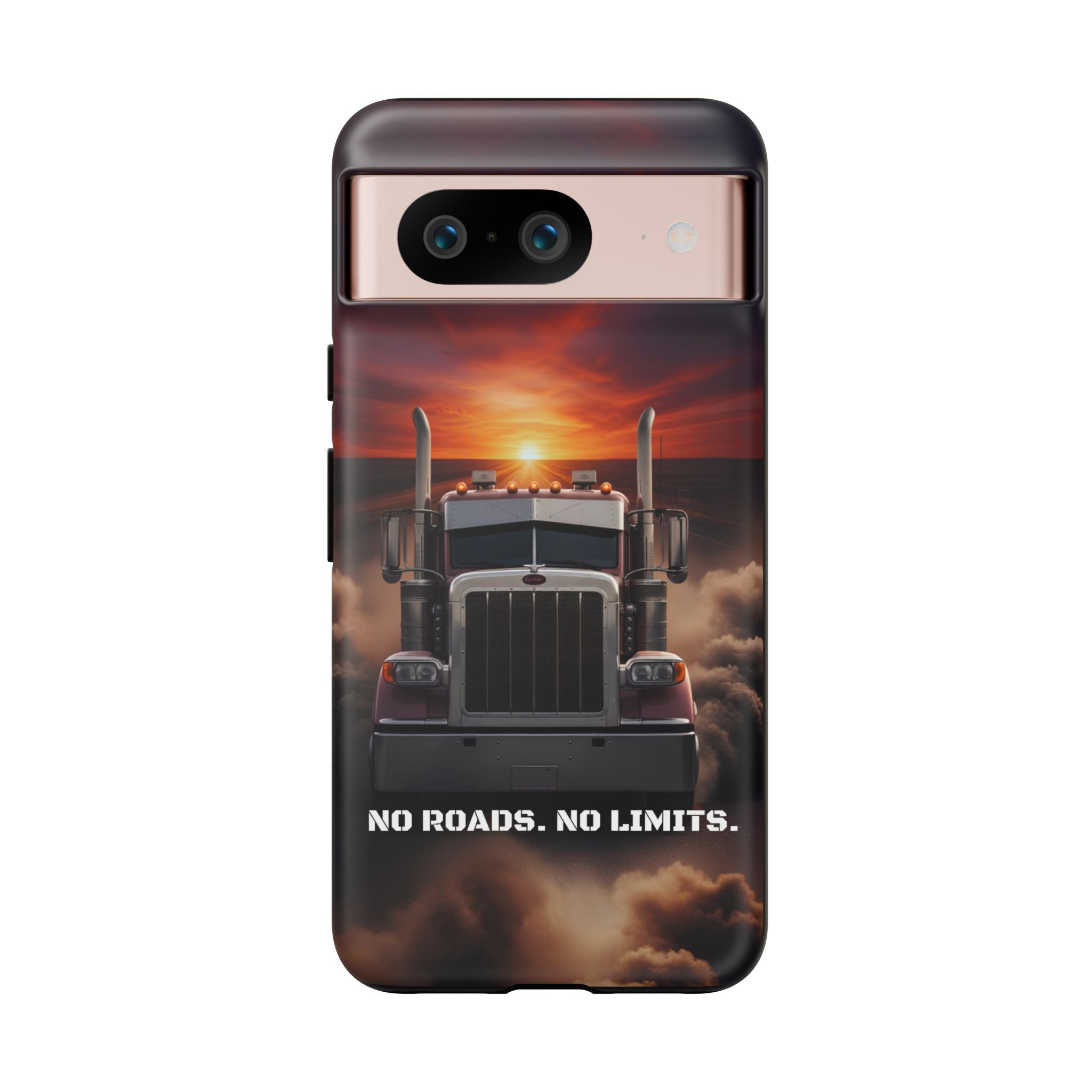 Truck Phone Case — "No Roads. No Limits." Sunset Semi Truck Protective Case
