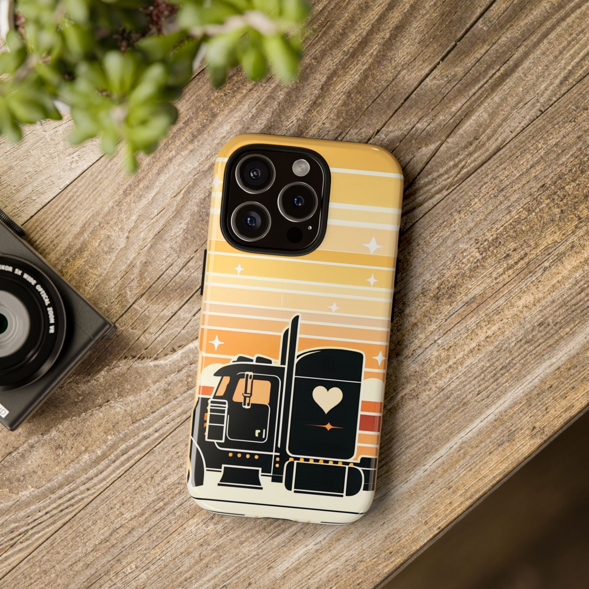 Trucker Heart Phone Case — Retro Semi Truck Protective Phone Cover