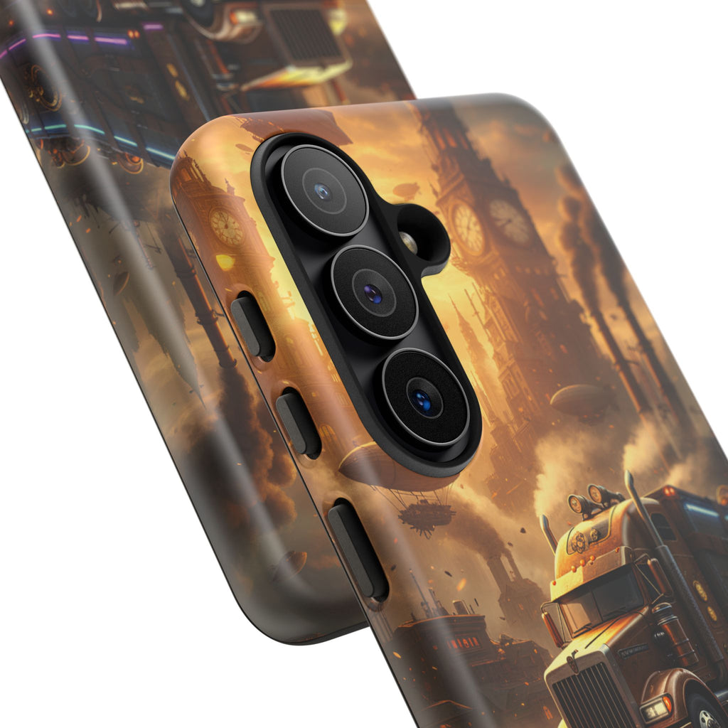 Steampunk Freightliner Phone Case — Rugged Trucking Cityscape iPhone Cover