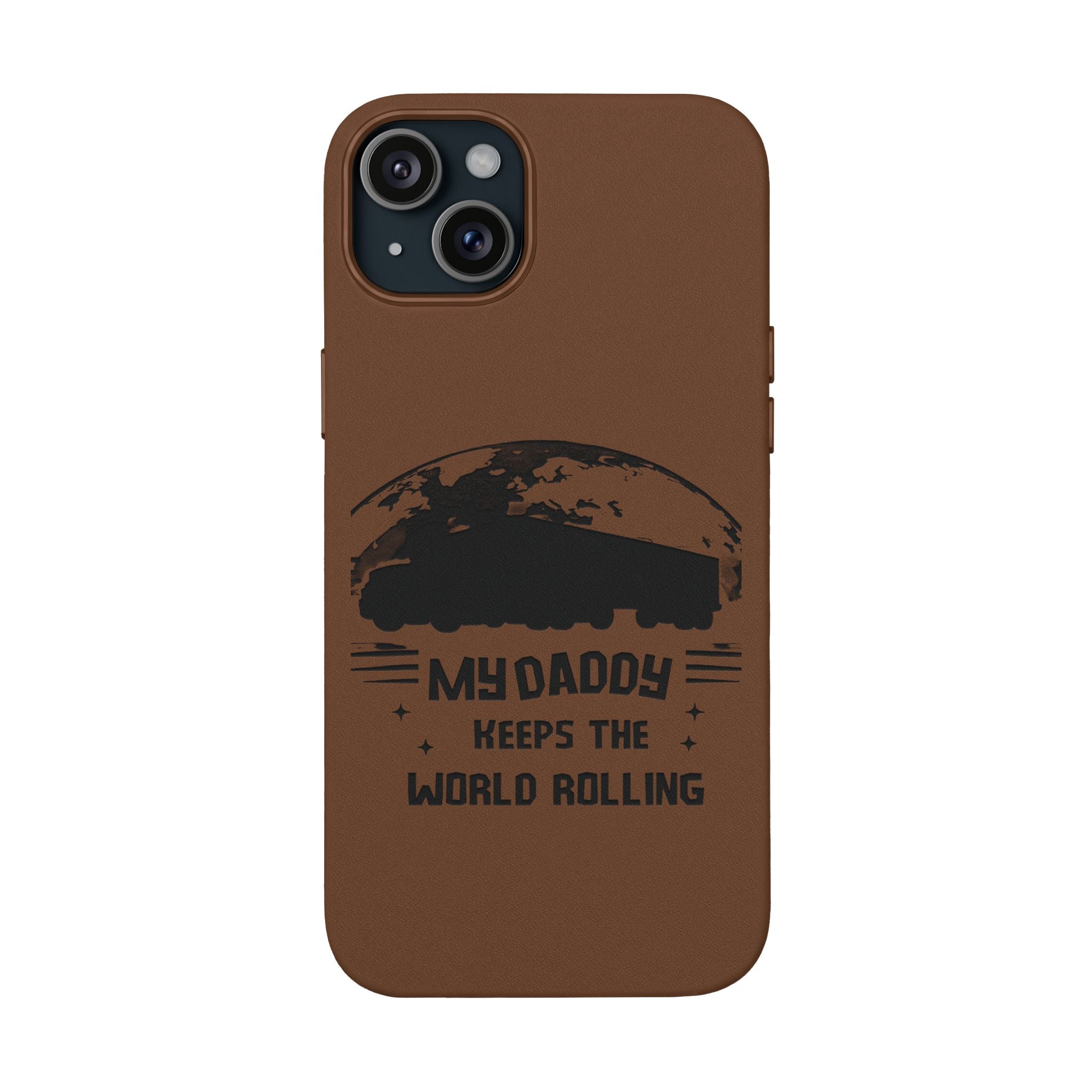 Engraved PU Leather Phone Case — 'Mhdaddy Keeps the World Rolling' Vintage Van Design