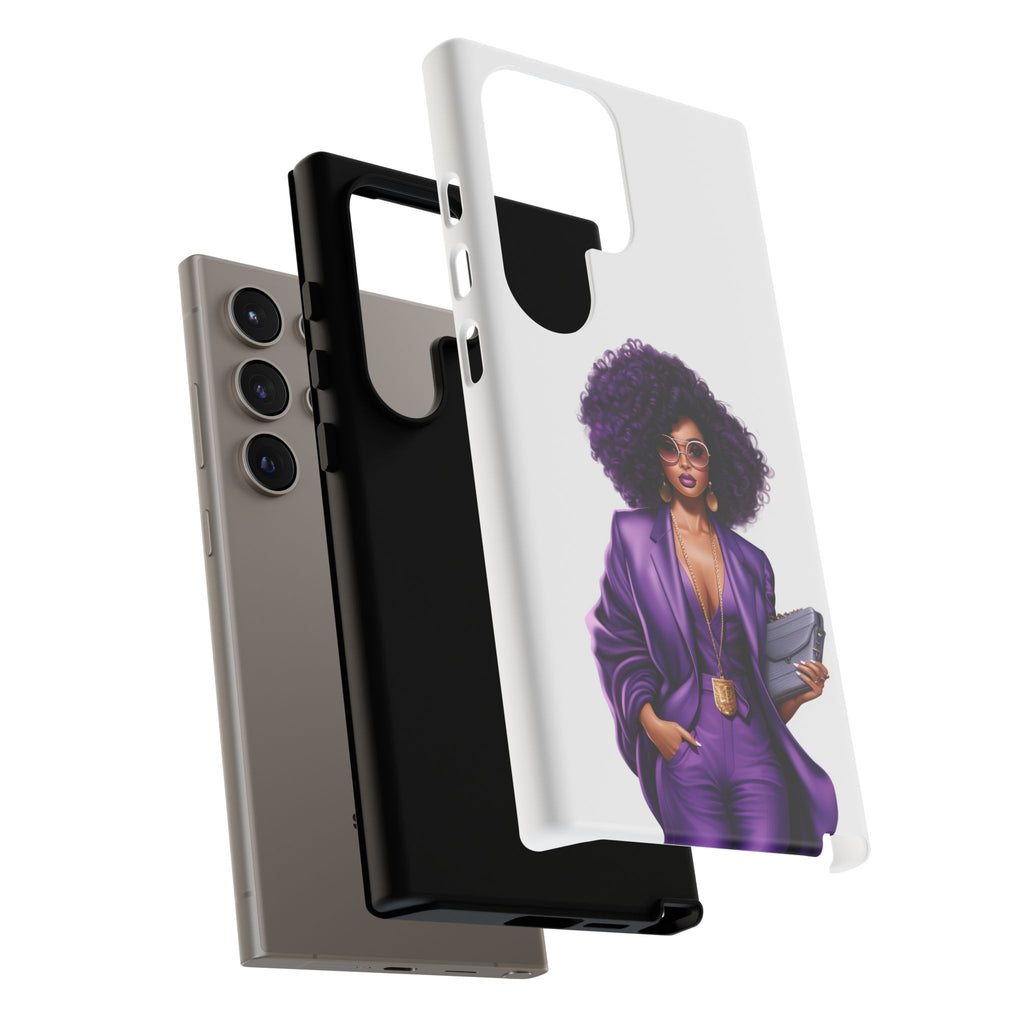 Purple Power Woman Phone Case — Afro Chic Businesswoman Protective Phone Cover
