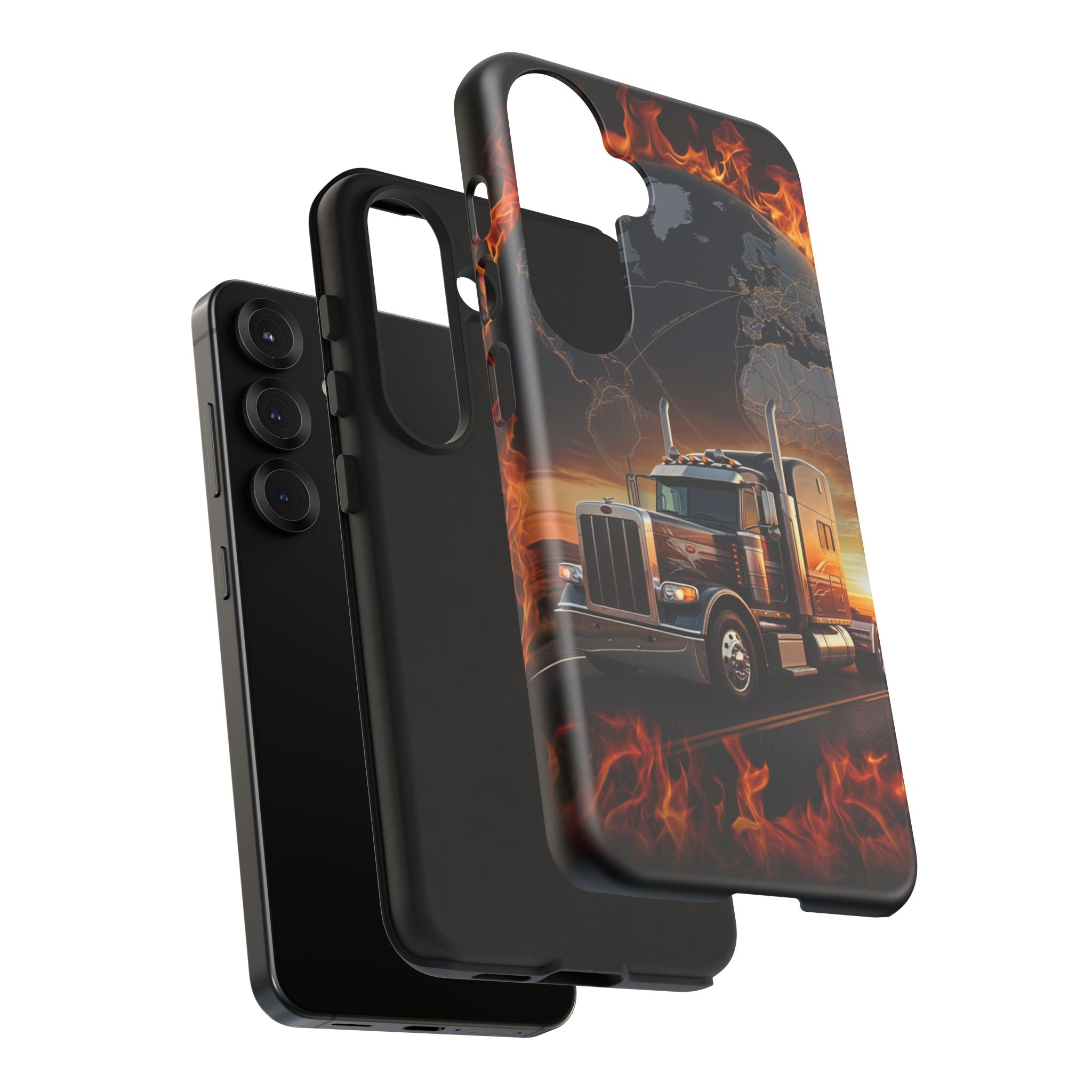 Truck Flames Phone Case — Bold Semi-Truck Globe Design