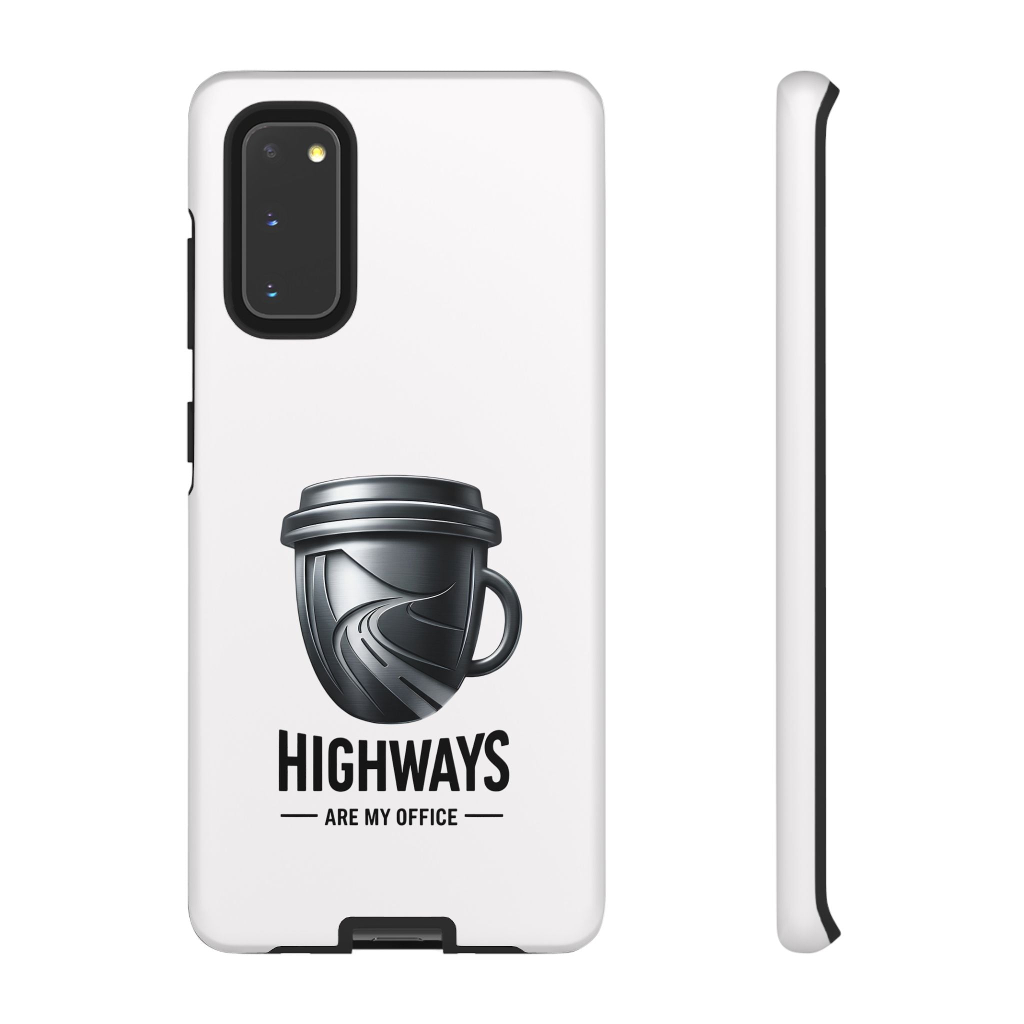 Hard Shell Phone Case — “Highways Are My Office” Travel Coffee Design
