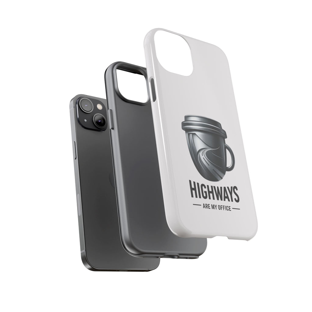 Hard Shell Phone Case — “Highways Are My Office” Travel Coffee Design