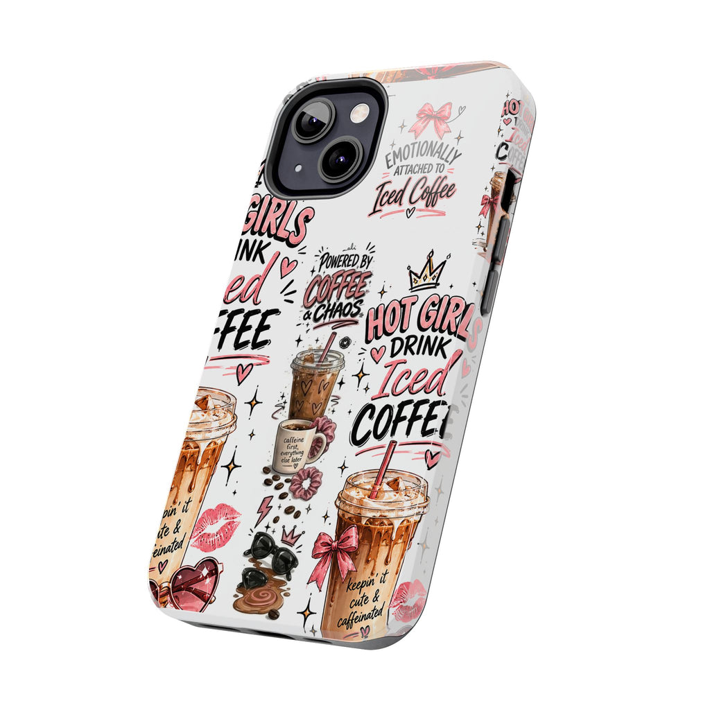 Iced Coffee Pattern Phone Case – "Powered by Coffee & Chaos" Tough Protective Case