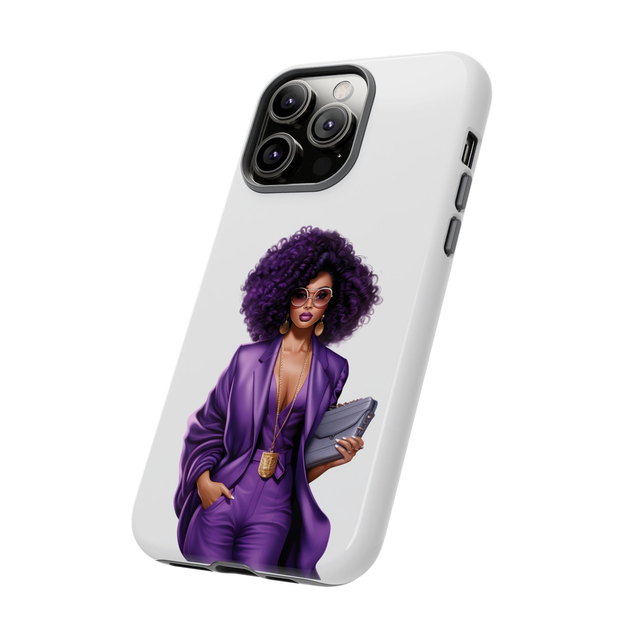 Purple Power Woman Phone Case — Afro Chic Businesswoman Protective Phone Cover