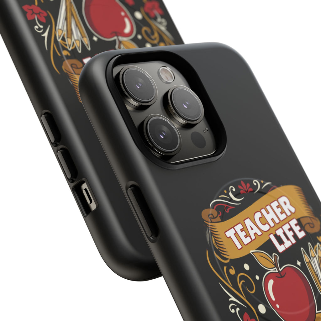 Teacher Life Phone Case - Tough Magnetic Protective Cover with Apple & Books Design
