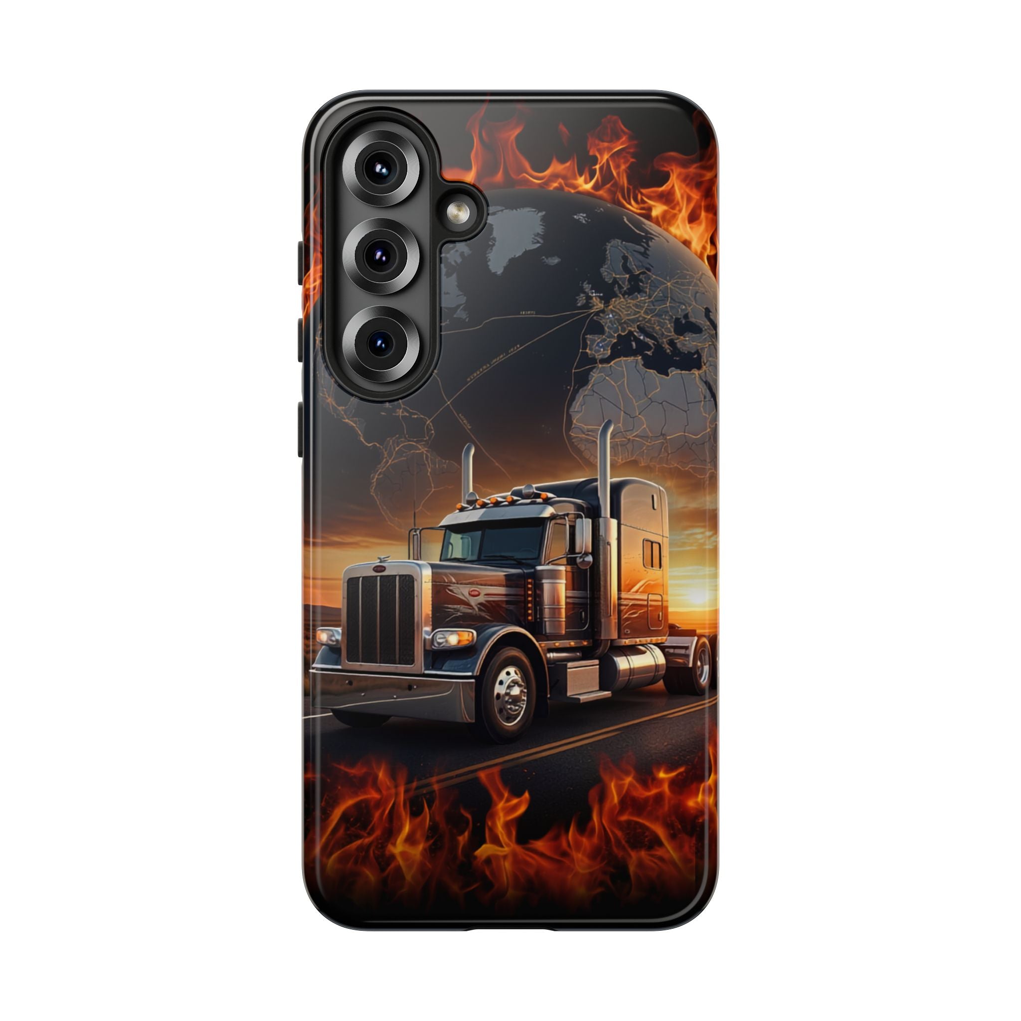 Truck Flames Phone Case — Bold Semi-Truck Globe Design