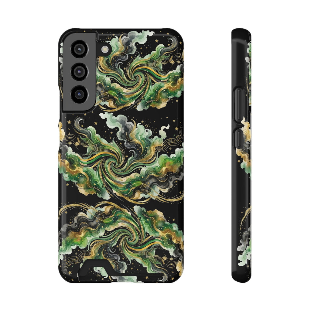 Card Holder Phone Case — Abstract Green Marble Swirl Design