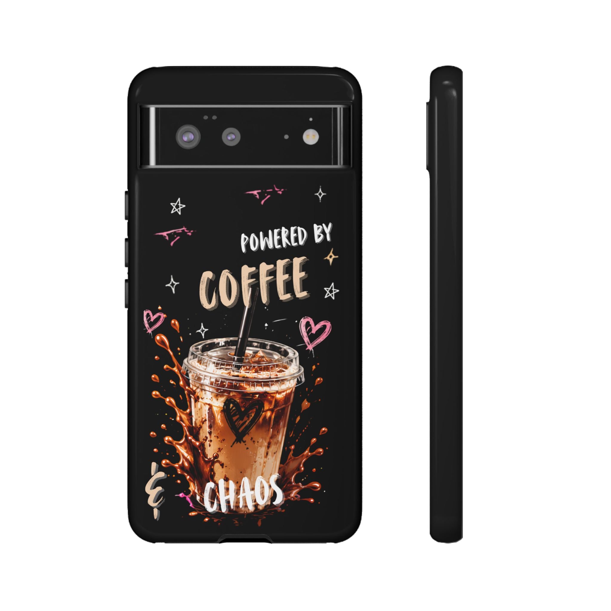 Phone Case — "Powered by Coffee & Chaos" Iced Coffee Protective Cover