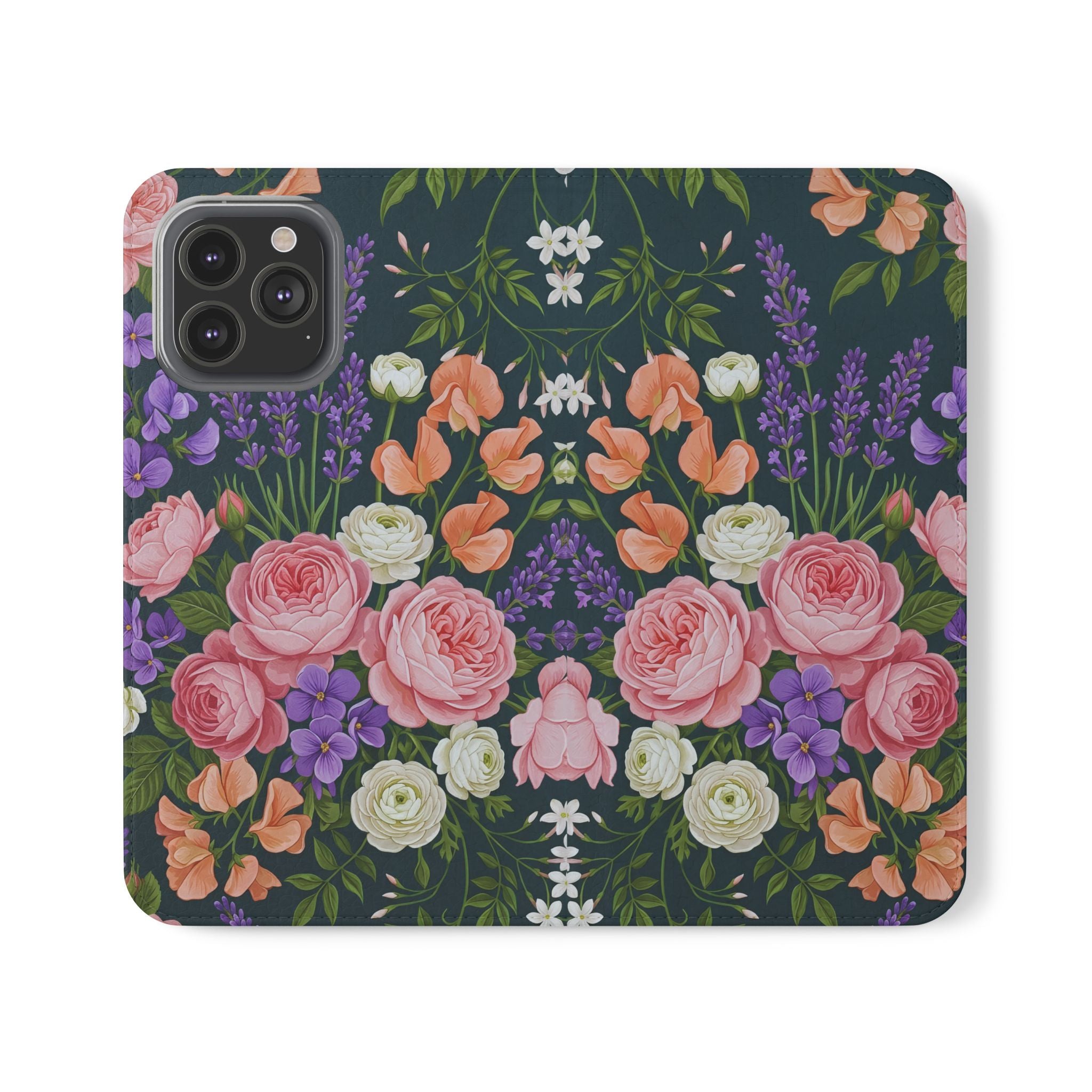 Floral Flip Phone Case -Wallet Cover with Card Slots