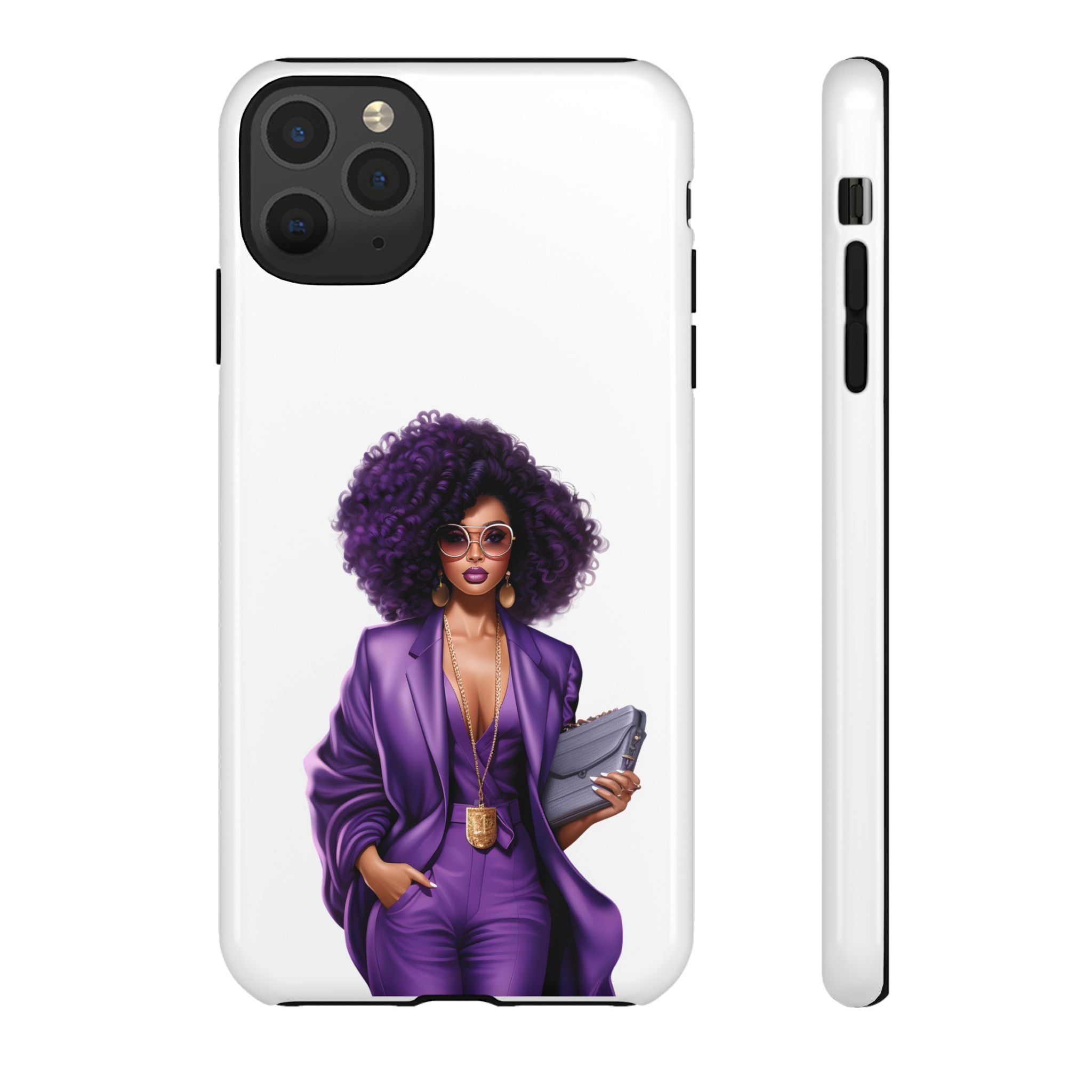 Purple Power Woman Phone Case — Afro Chic Businesswoman Protective Phone Cover