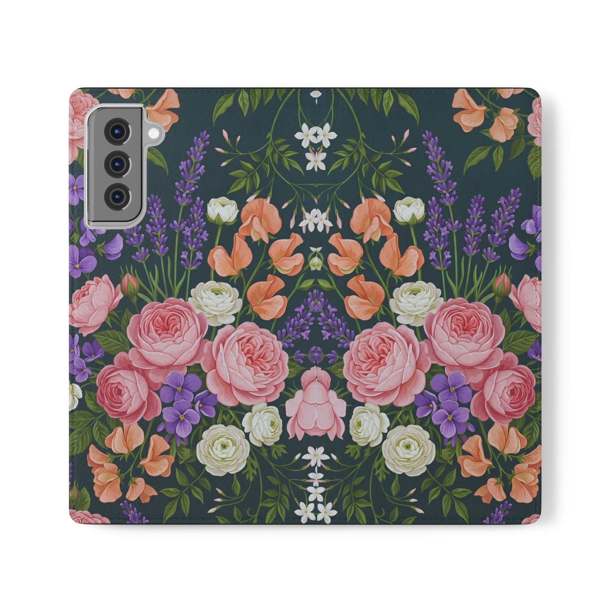 Floral Flip Phone Case -Wallet Cover with Card Slots